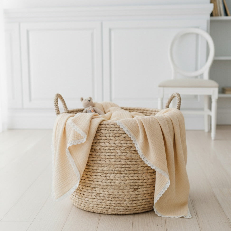 stokke blanket muslin cotton Organic Baby Muslin Blanket - Oat + Ivory Lace - GOTS Certified