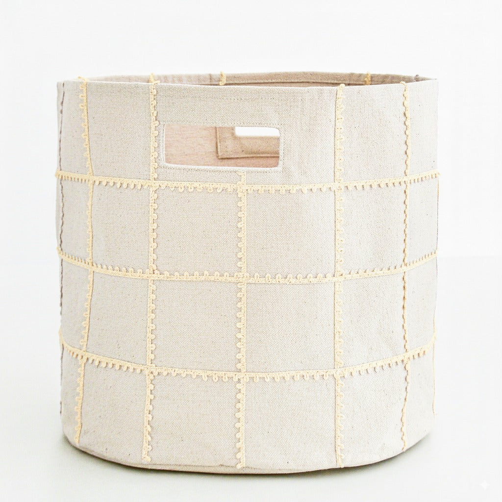 Handmade Canvas Storage Basket Mesh Lace -Oat - Makemake Organics
