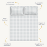 Image of a plush, 300 thread count sateen bed sheet set in a light grid design, including 2 pillowcases. features include GOTS certification, ultra-soft & breathable fabric, and a snug, secure elastic fit. The product is the Organic Cotton Sheet Set - Gingham by Makemake Organics.