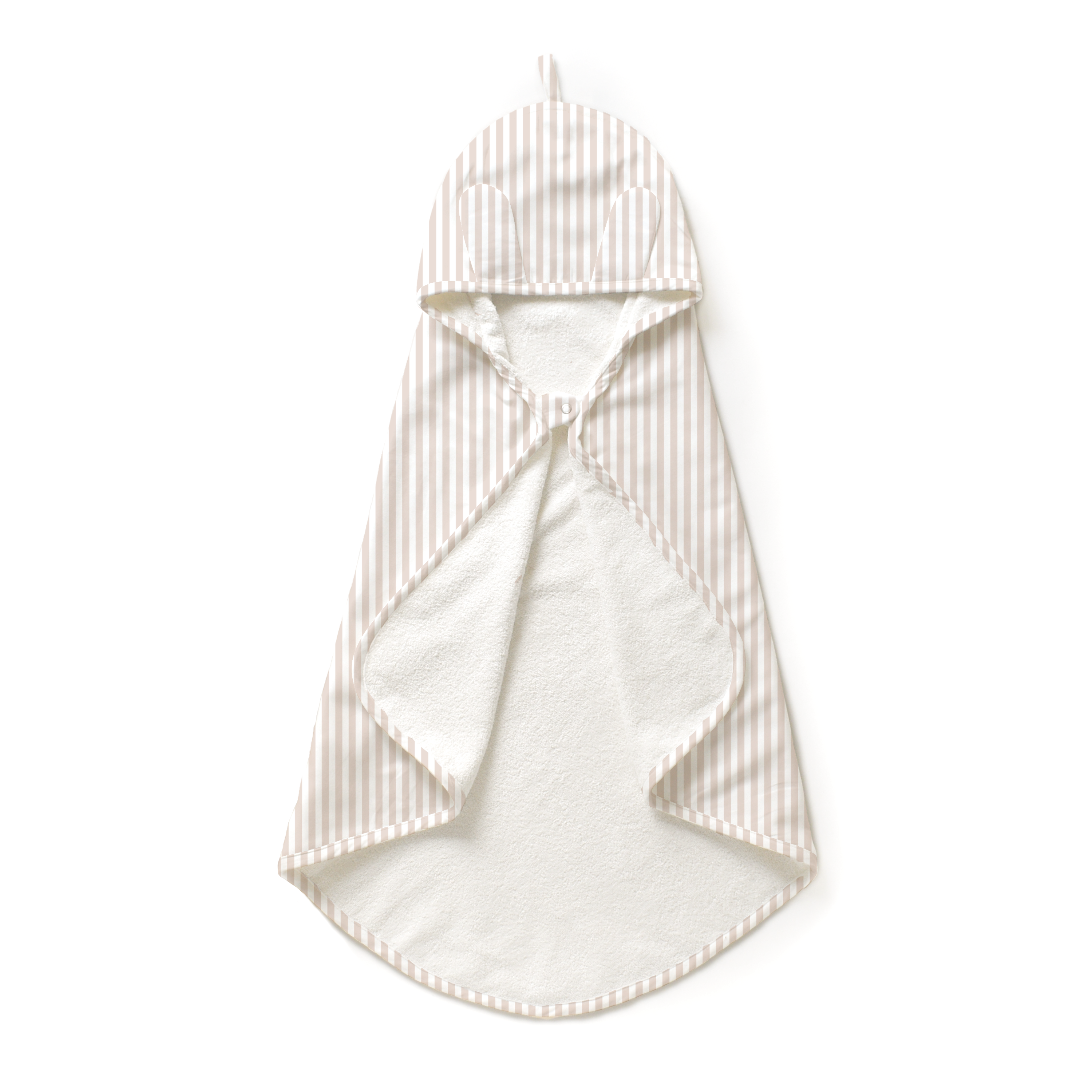 Organic Baby Hooded Towel - Beige Stripes - Makemake Organics