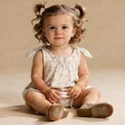 Organic Tie Shoulder Bubble Romper - Spring Weave - Makemake Organics