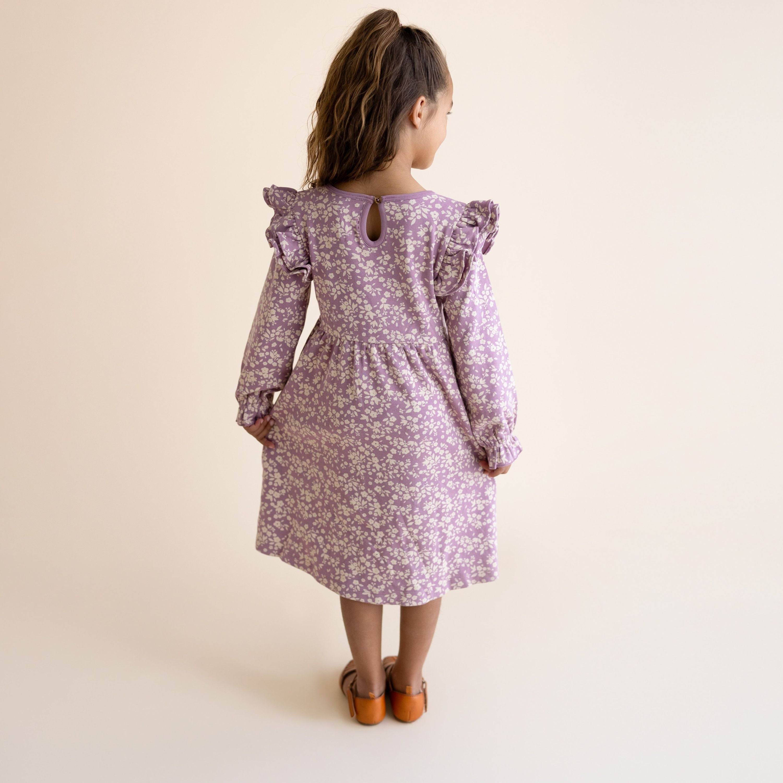 Organic Ruffle Sleeve Dress - Thistle - Makemake Organics