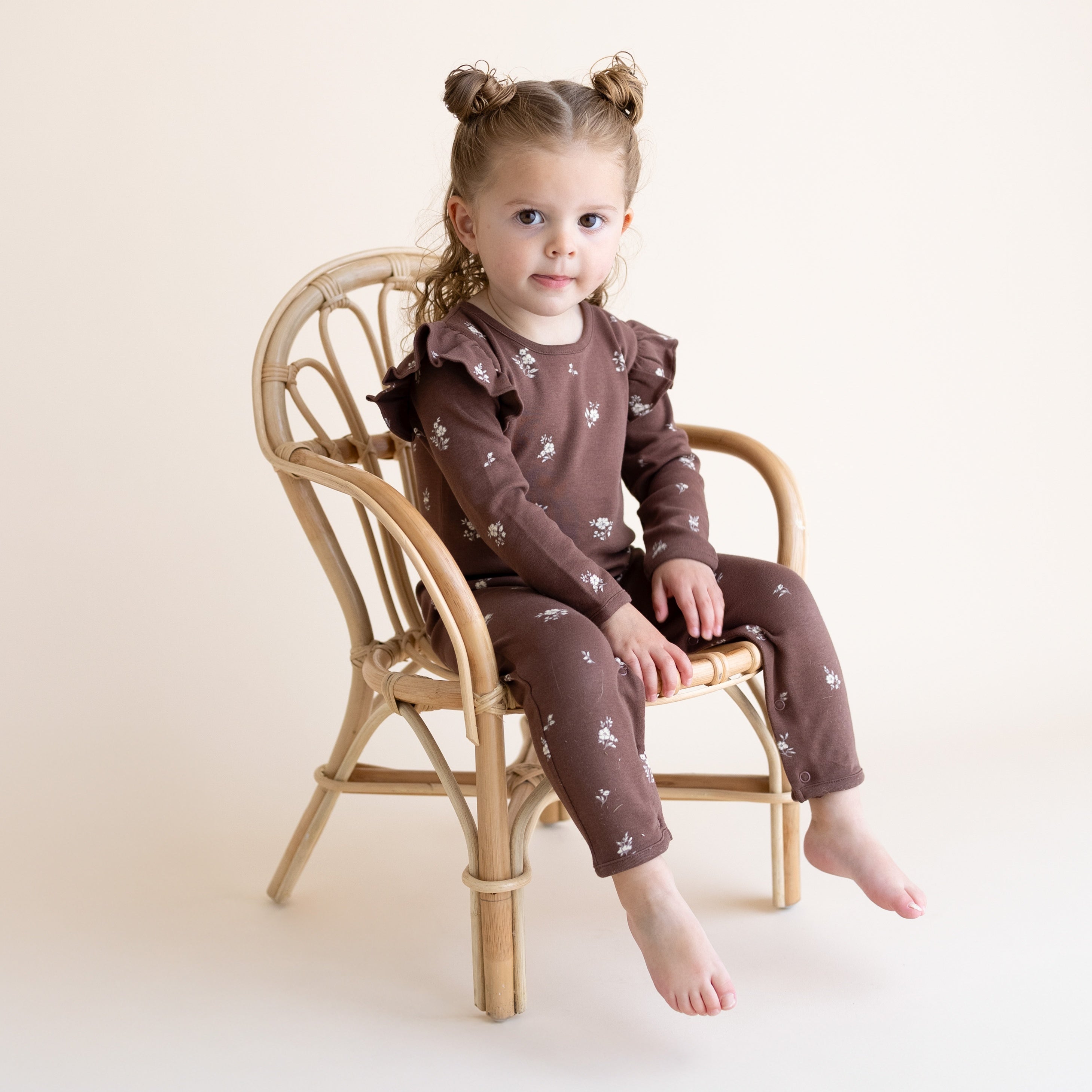 Organic Ruffle Full Sleeve Romper - Birch - Makemake Organics