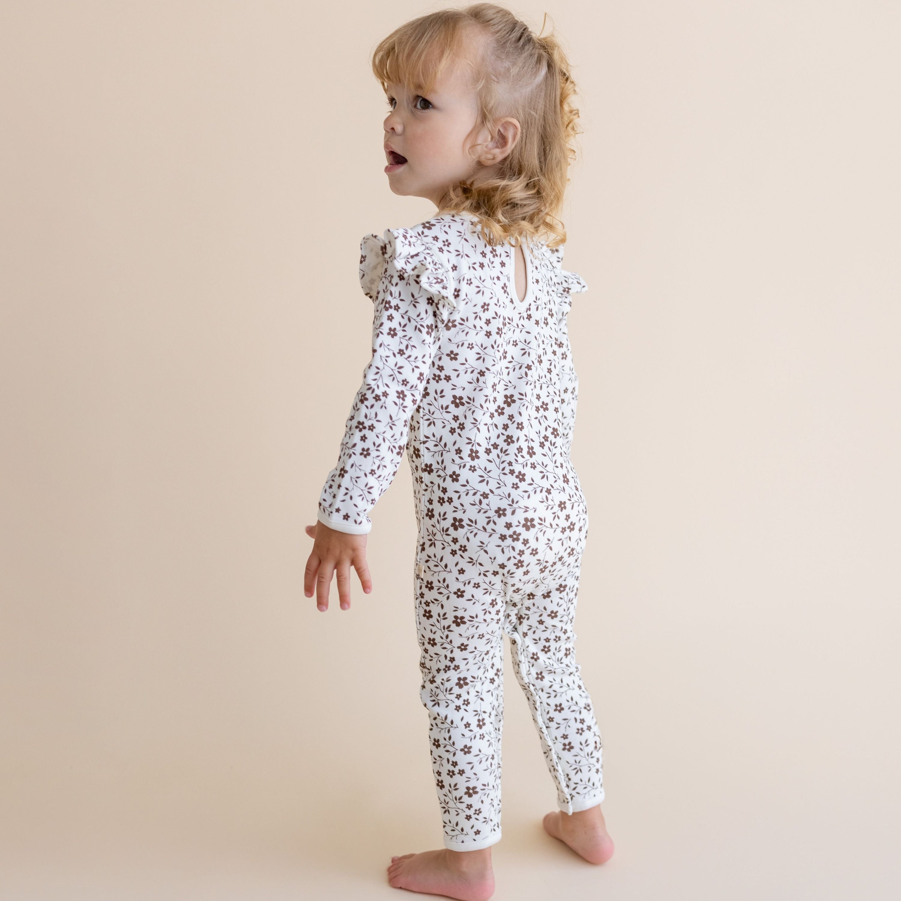 Organic Ruffle Full Sleeve Romper - Wildvine - Makemake Organics