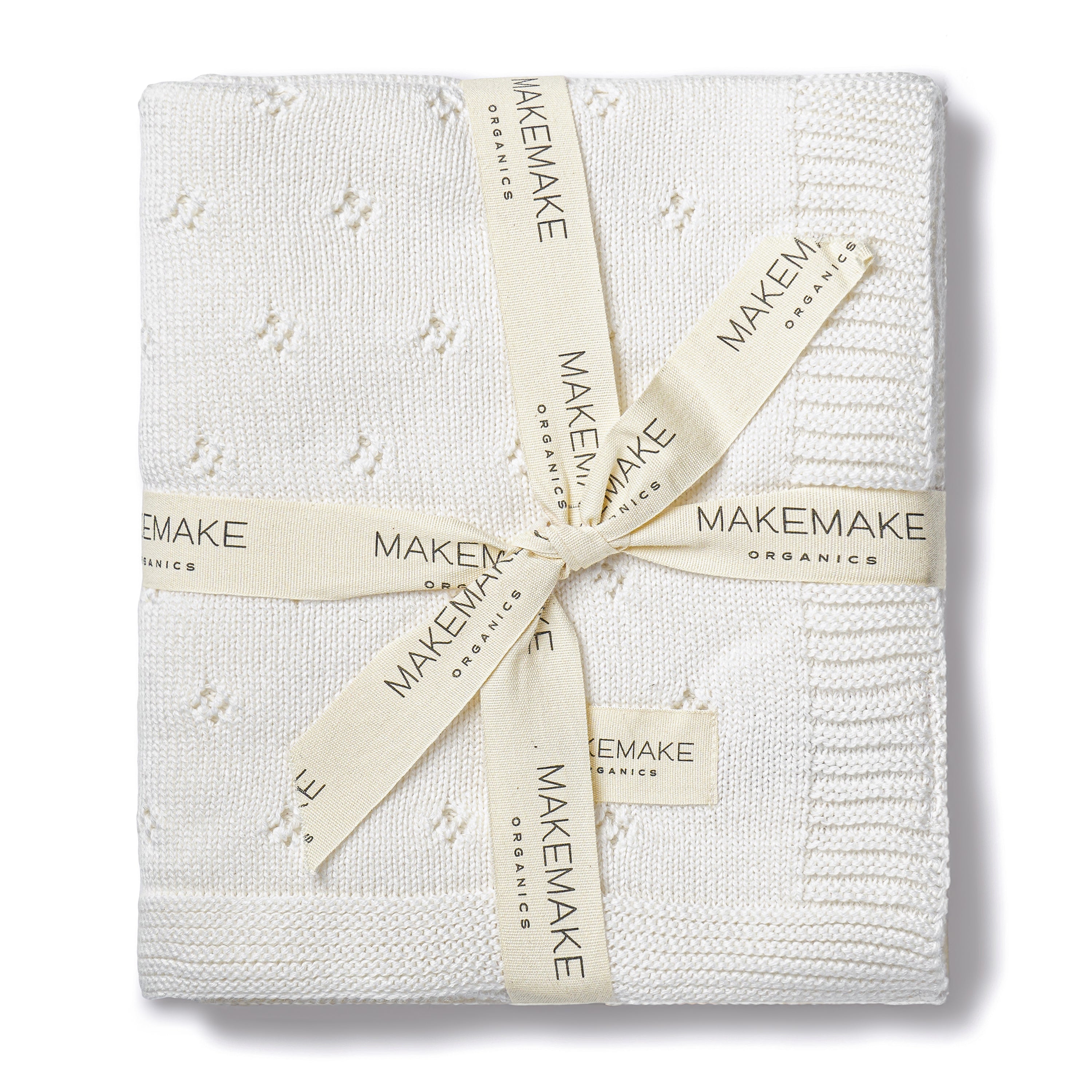 Organic Cotton Pointelle Baby Knit Blanket - Ivory - Makemake Organics