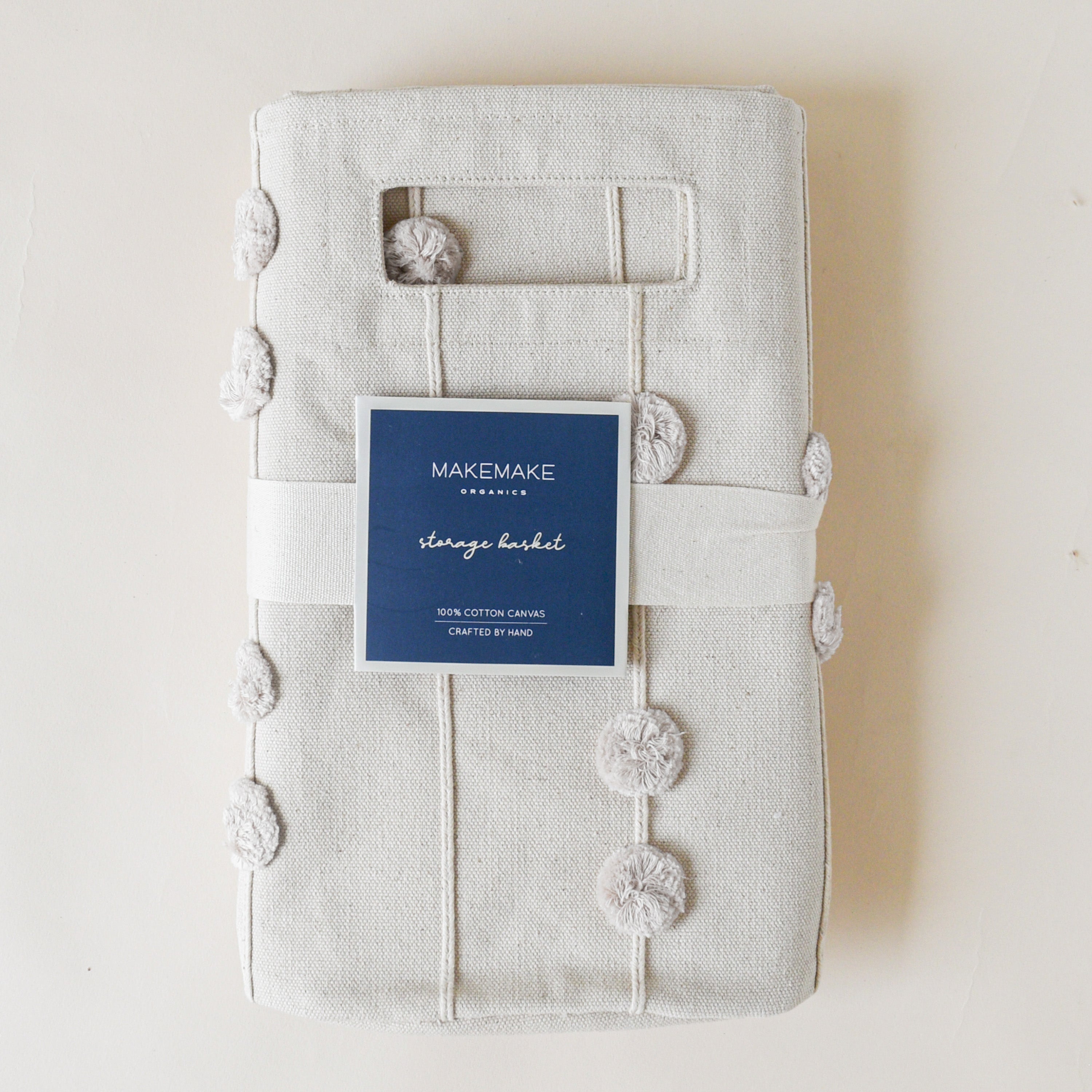 Handmade Canvas Storage Basket Pom Pom - Ivory - Makemake Organics