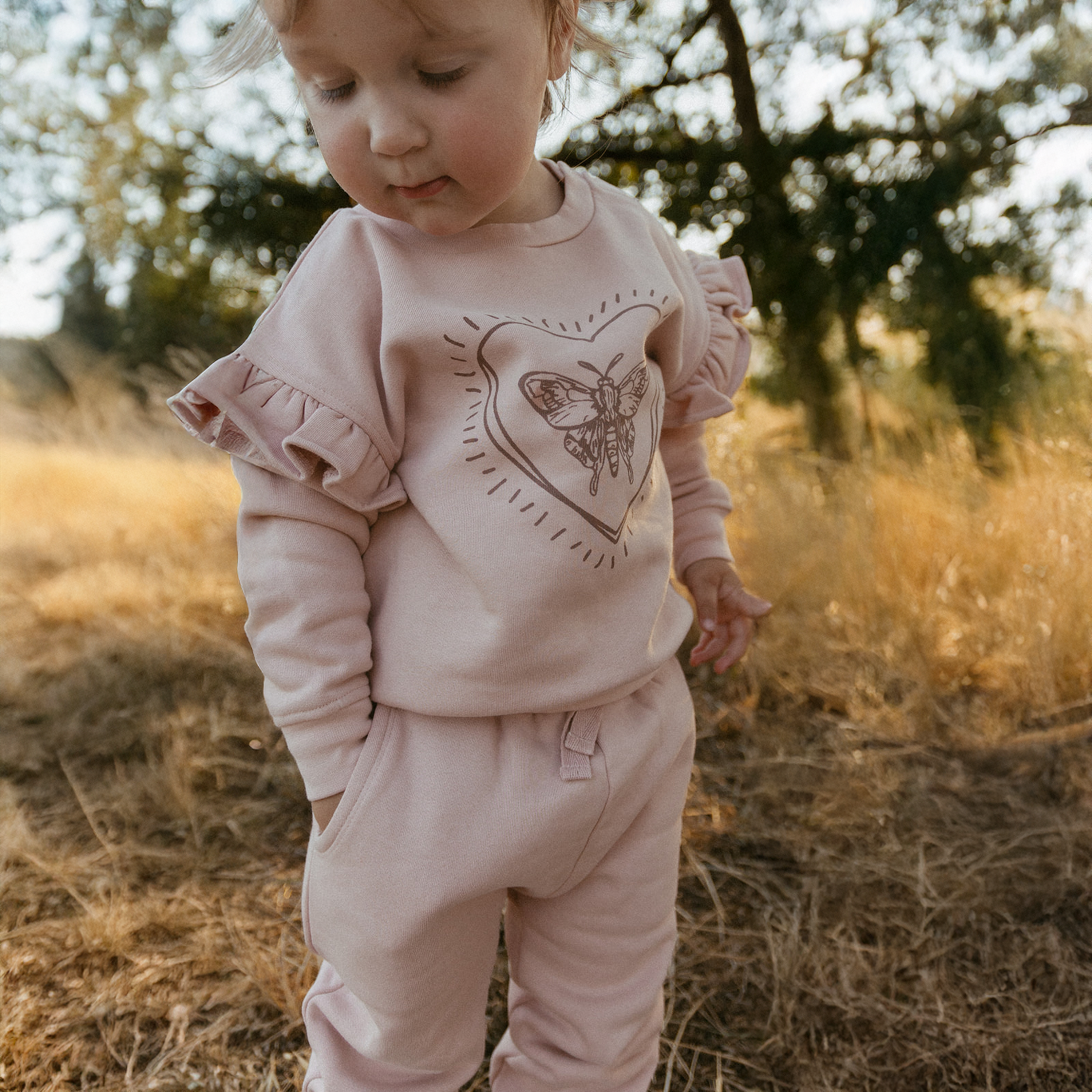 Organic Fleece Ruffle Sleeve Sweatshirt - Love Wings - Makemake Organics