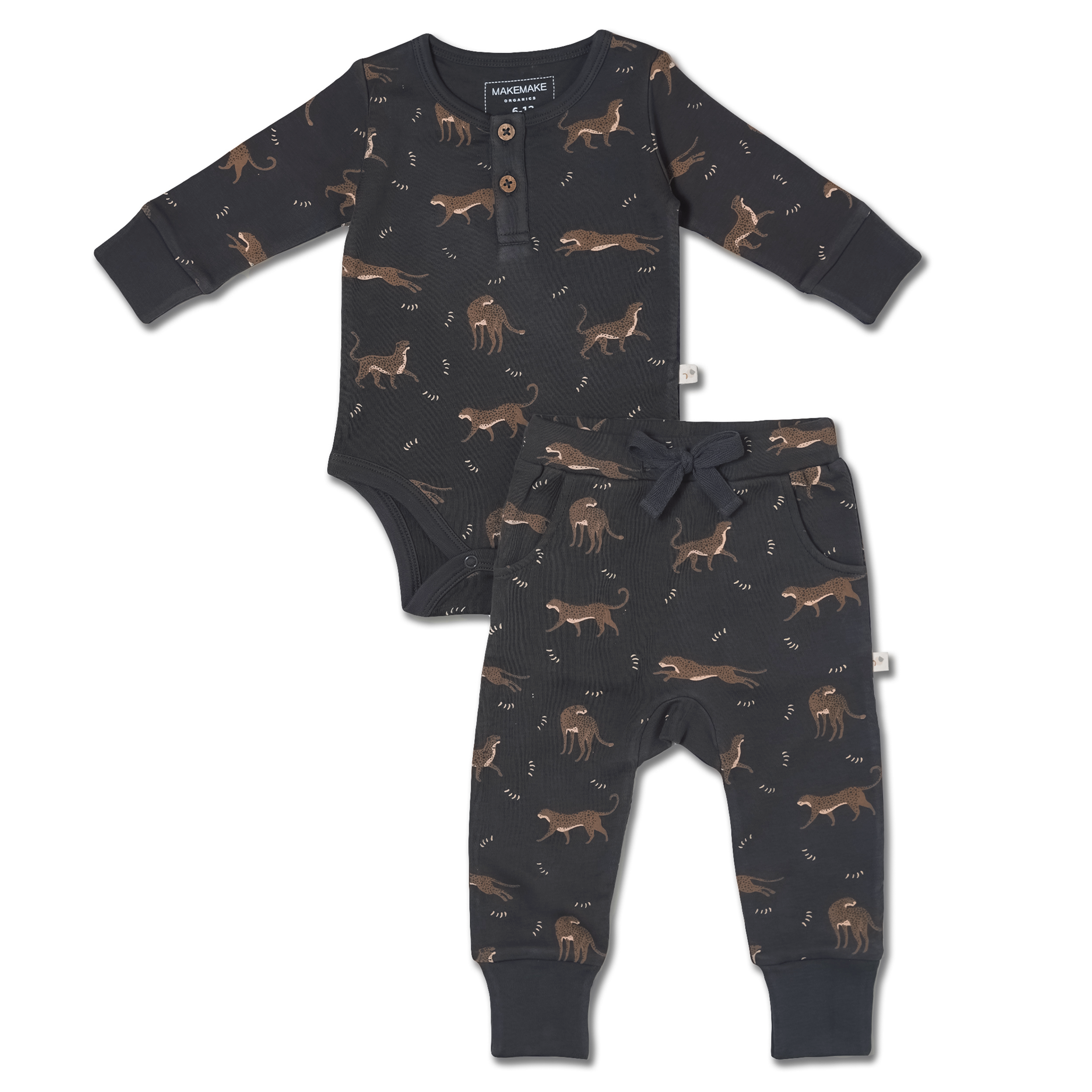 Organic Button Onesie & Pants Set - Leopard - Makemake Organics