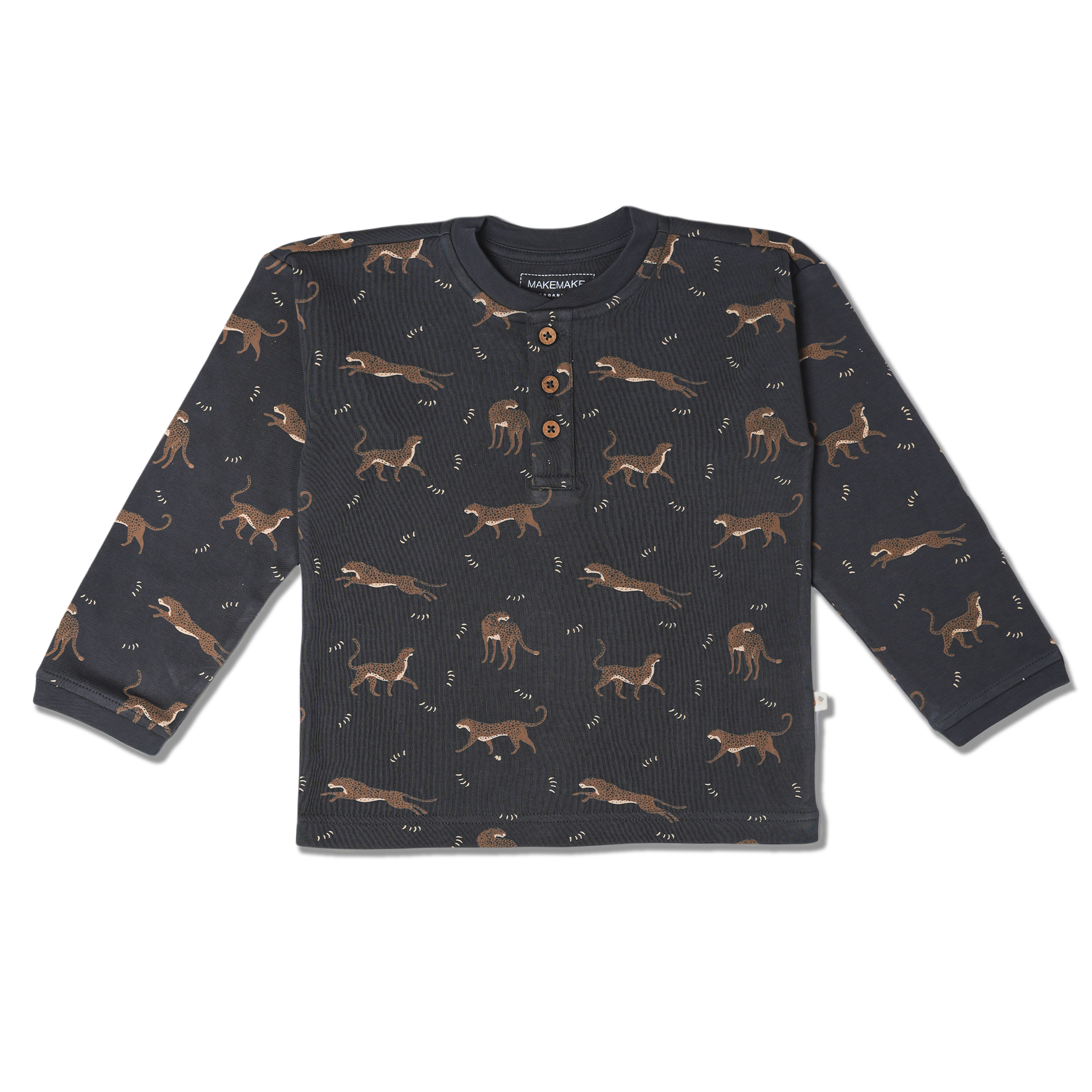 Organic Henley Tee - Leopard - Makemake Organics