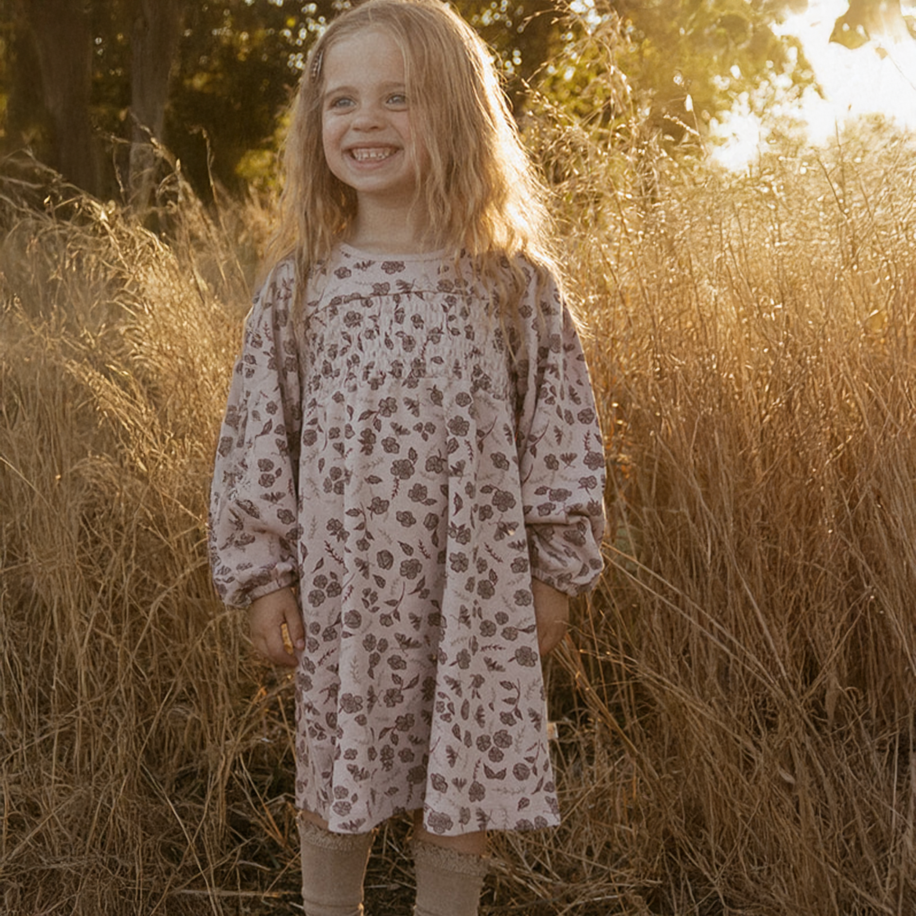 Organic Smocked Sundress - Mystic Floral - Makemake Organics
