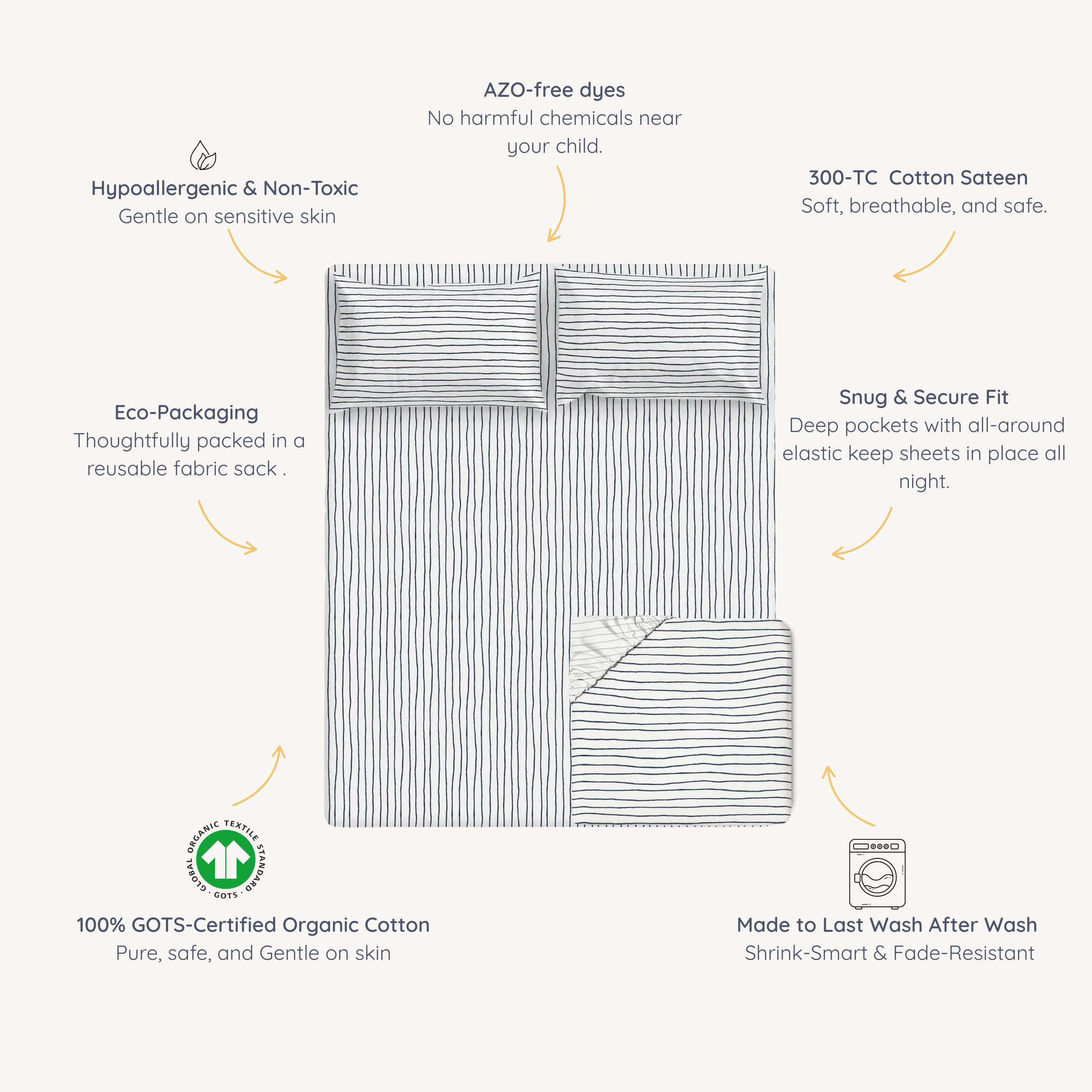 Organic Kids Fitted Sheet - Navy Stripes - Makemake Organics