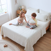 Organic Cotton Sheet Set - Navy Blue Stripes - Makemake Organics