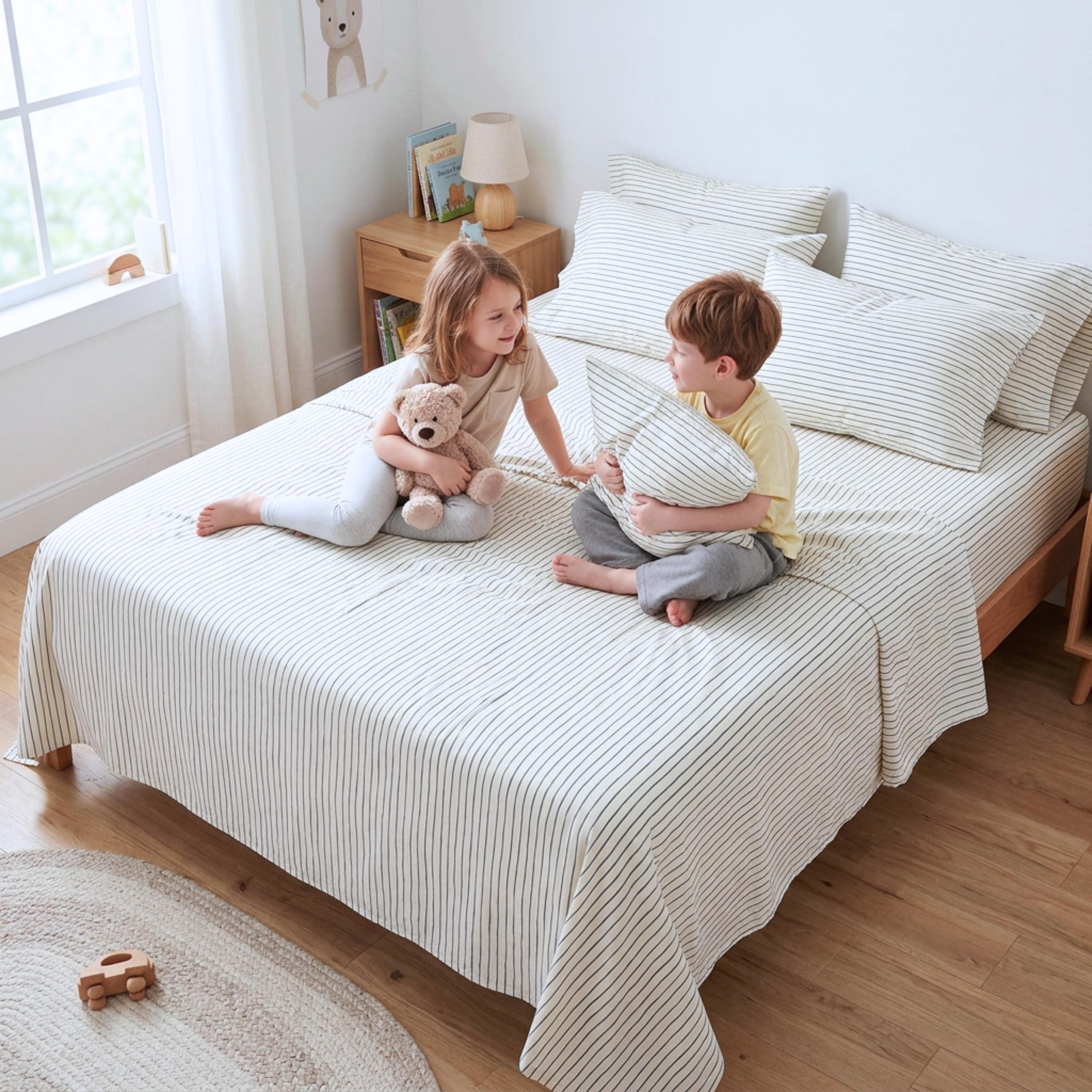 Organic Cotton Sheet Set - Navy Blue Stripes - Makemake Organics