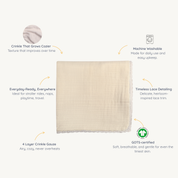 Organic Baby Blanket Muslin- Oat + Ivory Lace - Makemake Organics