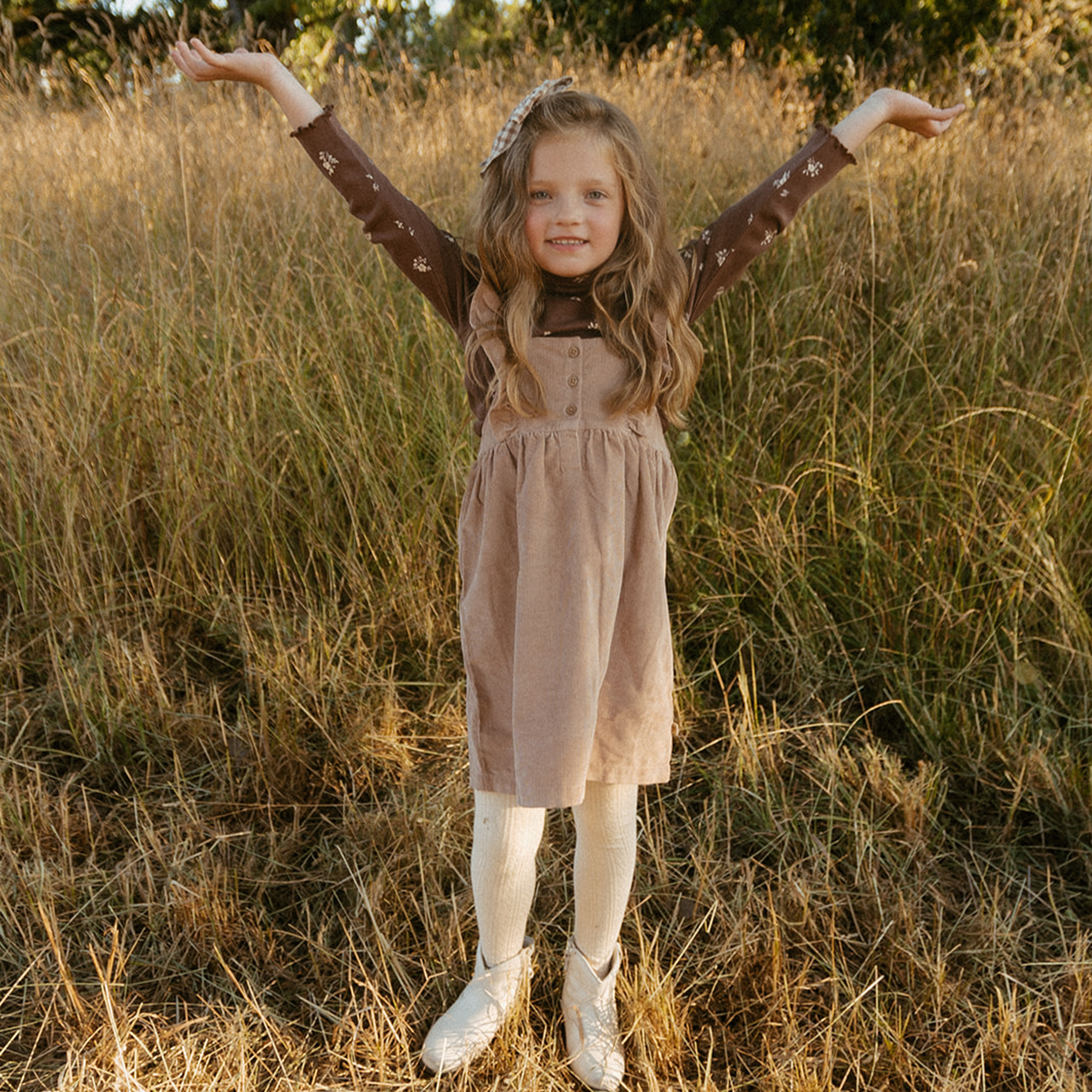 Organic Ruffle Corduroy Dress - Taupe - Makemake Organics