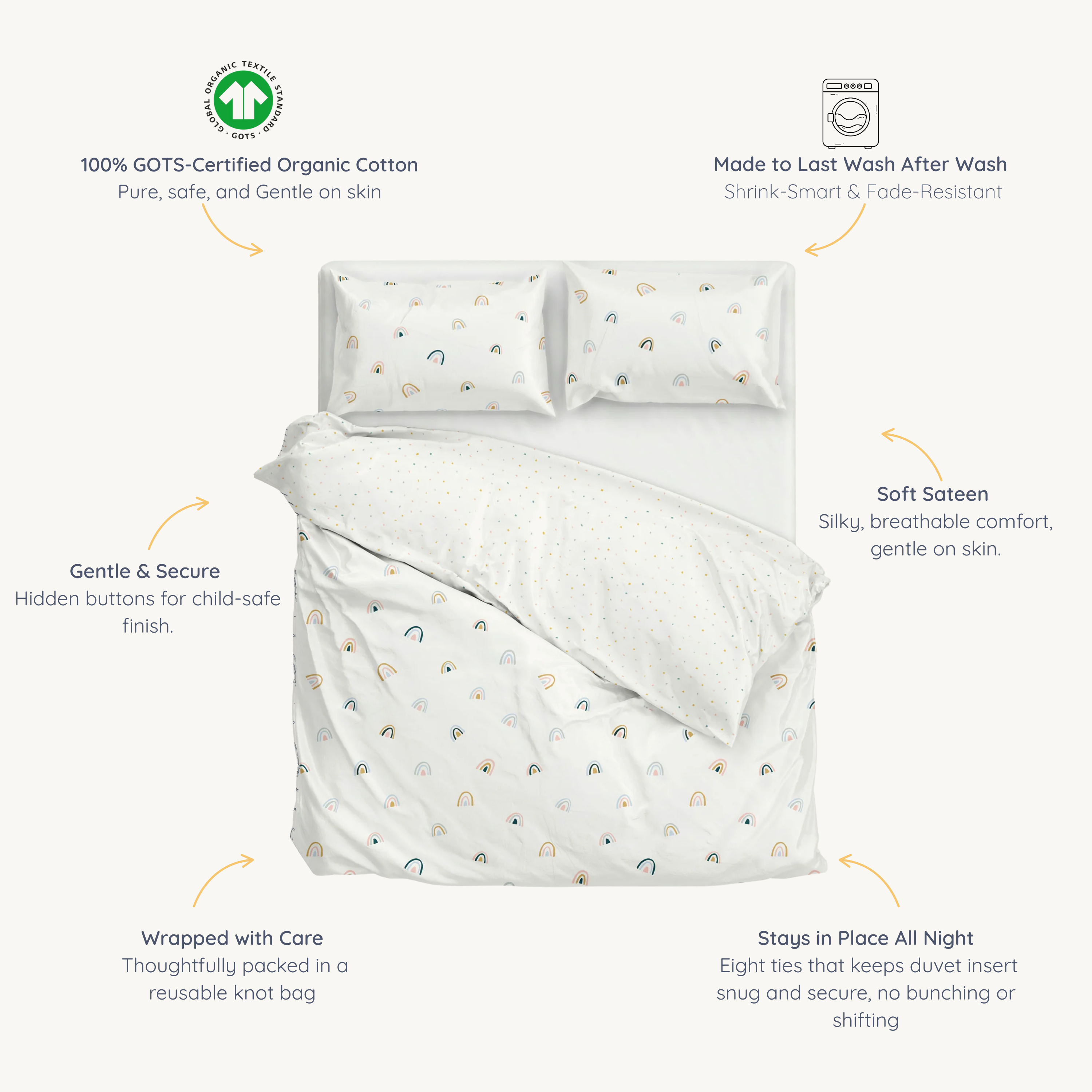 Organic Duvet Cover - Dotty & Rainbow - Makemake Organics