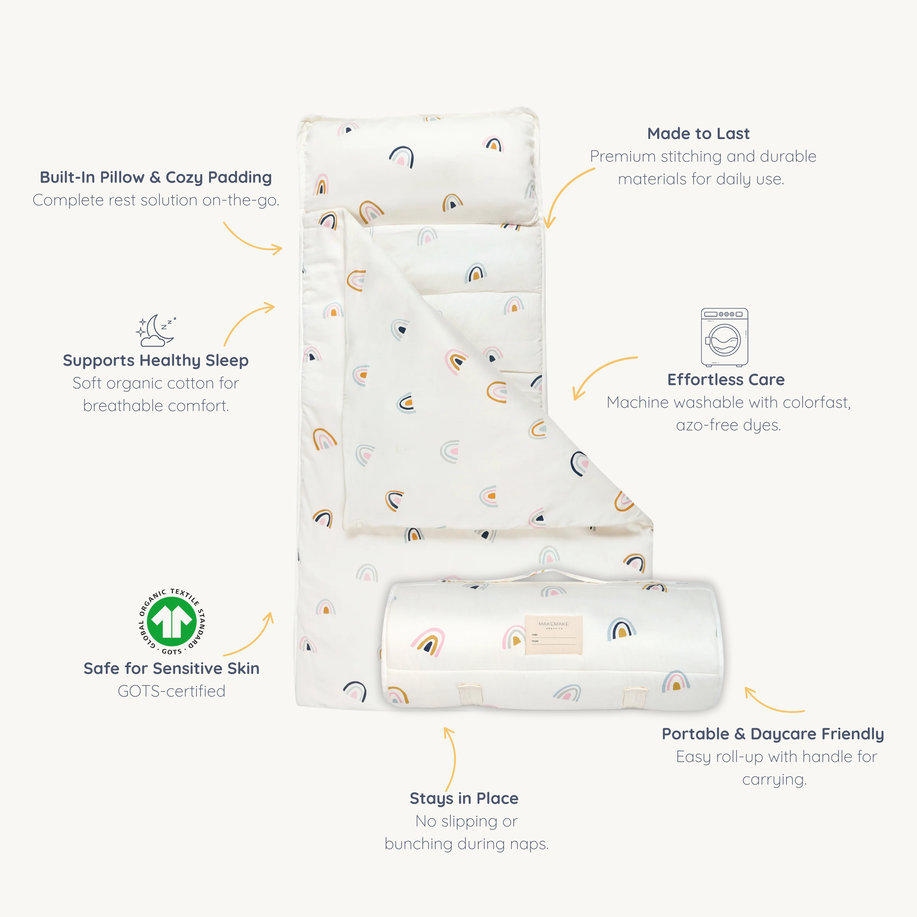 Organic Cozy Comfort Nap Mat - Rainbow - Makemake Organics