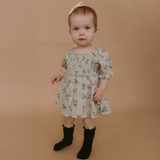Organic Smocked Dress W/ Bloomers - Sage Bloom