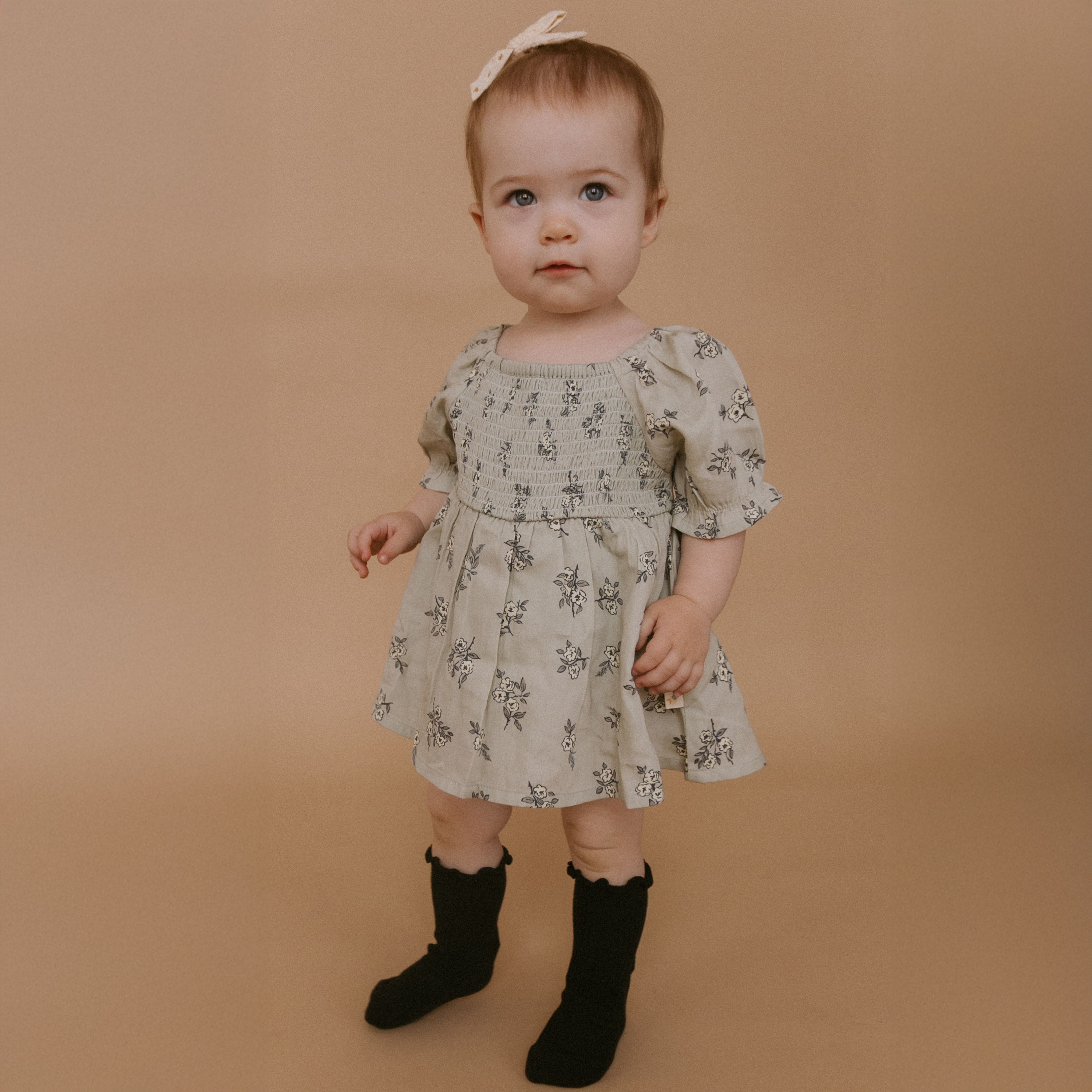 Organic Smocked Dress W/ Bloomers - Sage Bloom - Makemake Organics