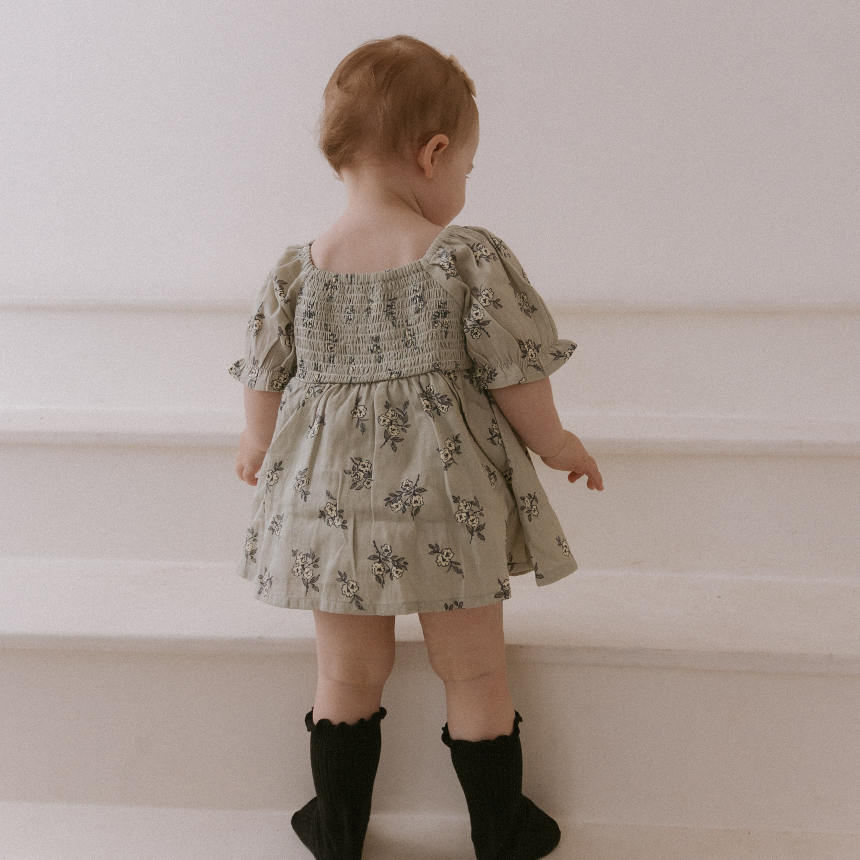 Organic Smocked Dress W/ Bloomers - Sage Bloom - Makemake Organics