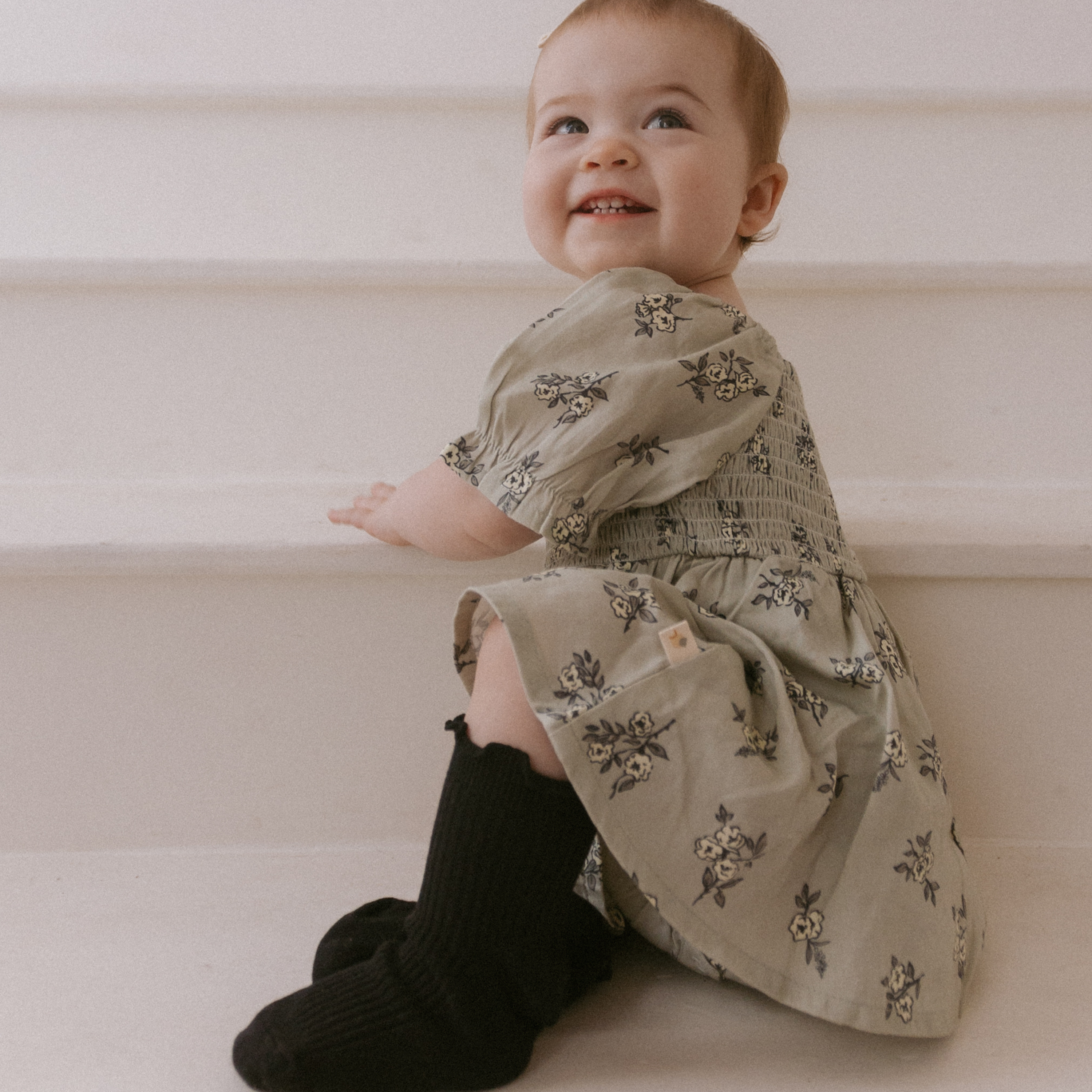 Organic Smocked Dress W/ Bloomers - Sage Bloom - Makemake Organics