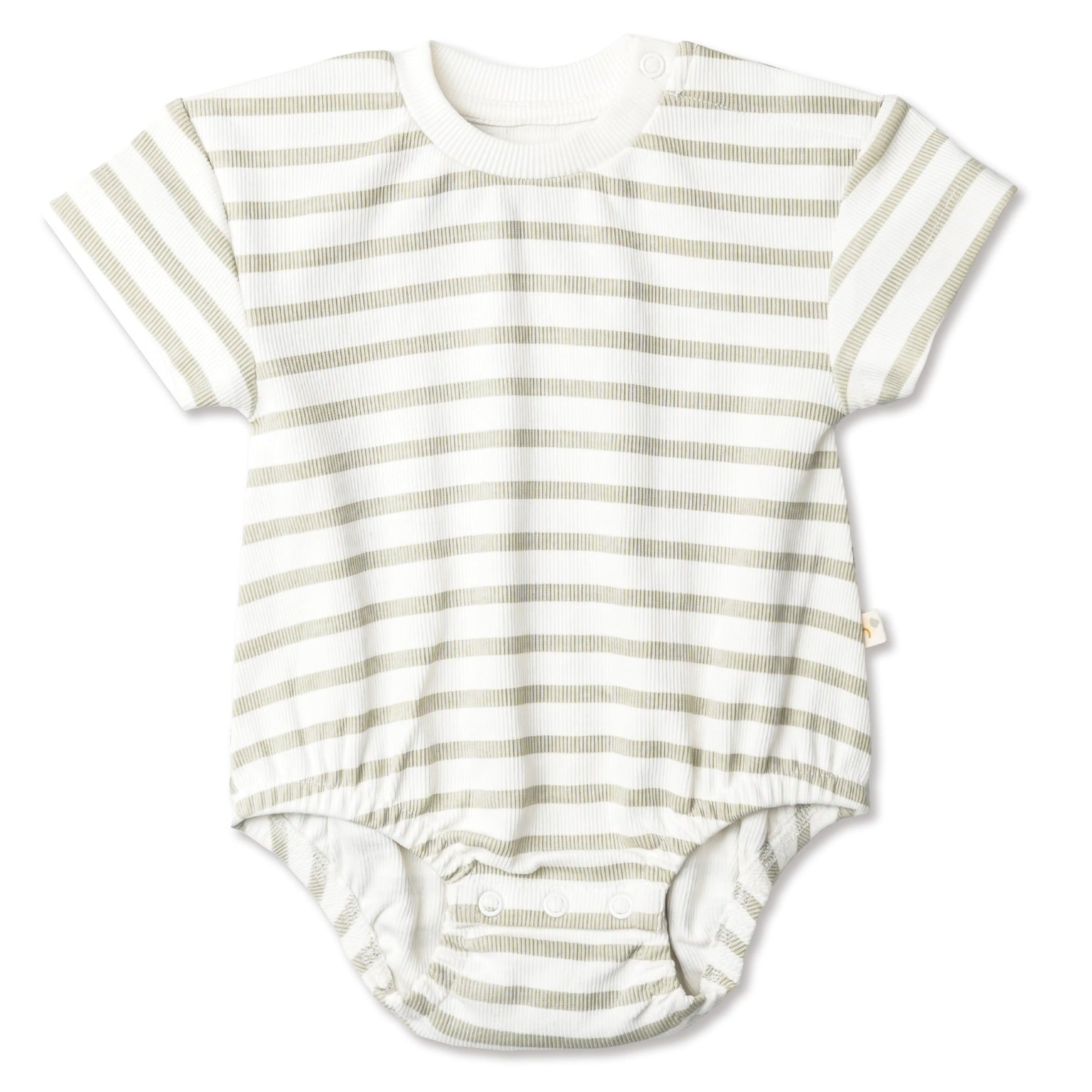 Organic Short Sleeve Bubble Romper - Sage Stripes - Makemake Organics