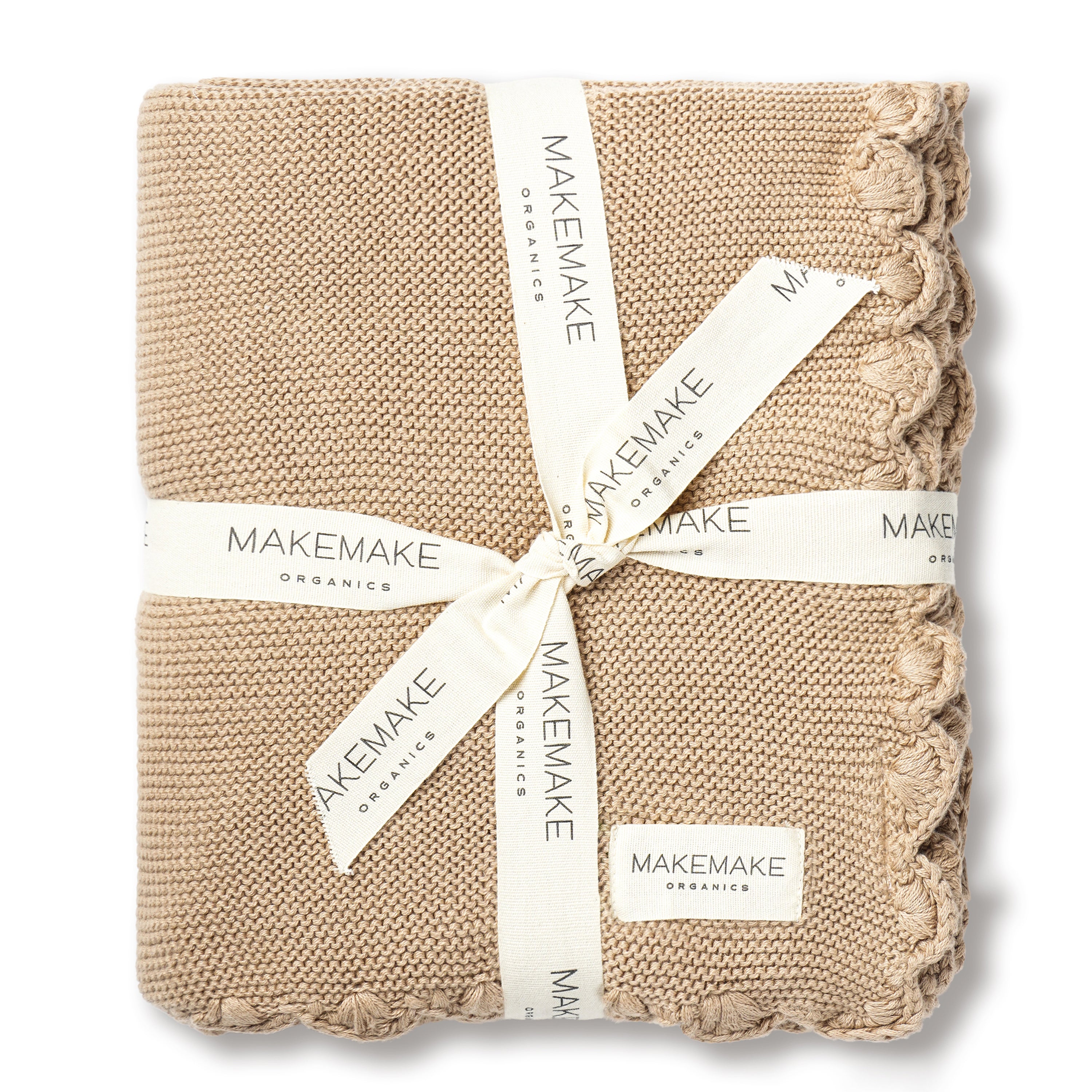Organic Cotton Scalloped Baby Knit Blanket - Sand (Open Box) - Makemake Organics