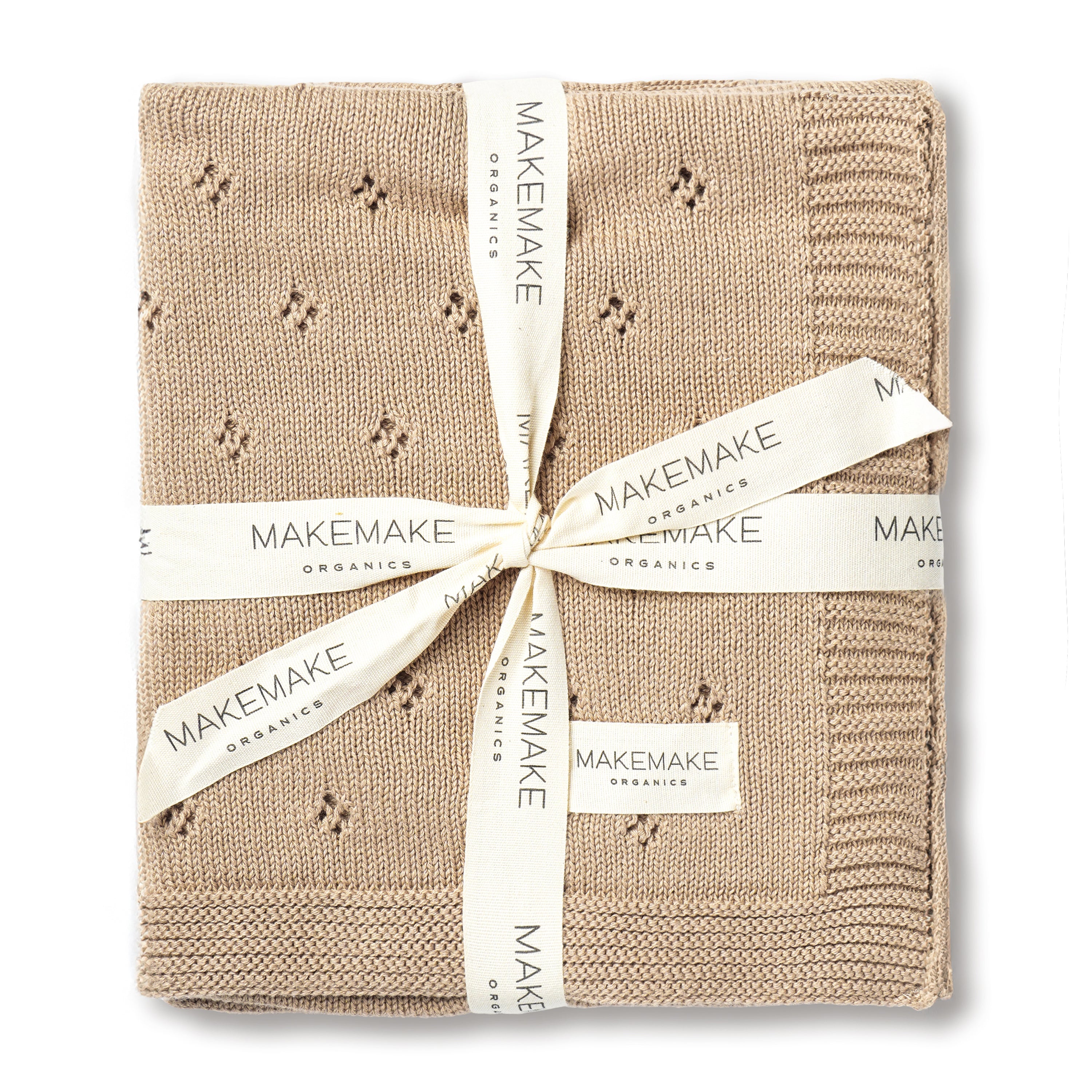 Organic Cotton Pointelle Baby Knit Blanket - Sand - Makemake Organics