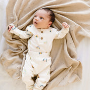 Organic Cotton Pointelle Baby Knit Blanket - Sand - Makemake Organics