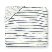 Organic Kids Fitted Sheet - Navy Stripes - Makemake Organics