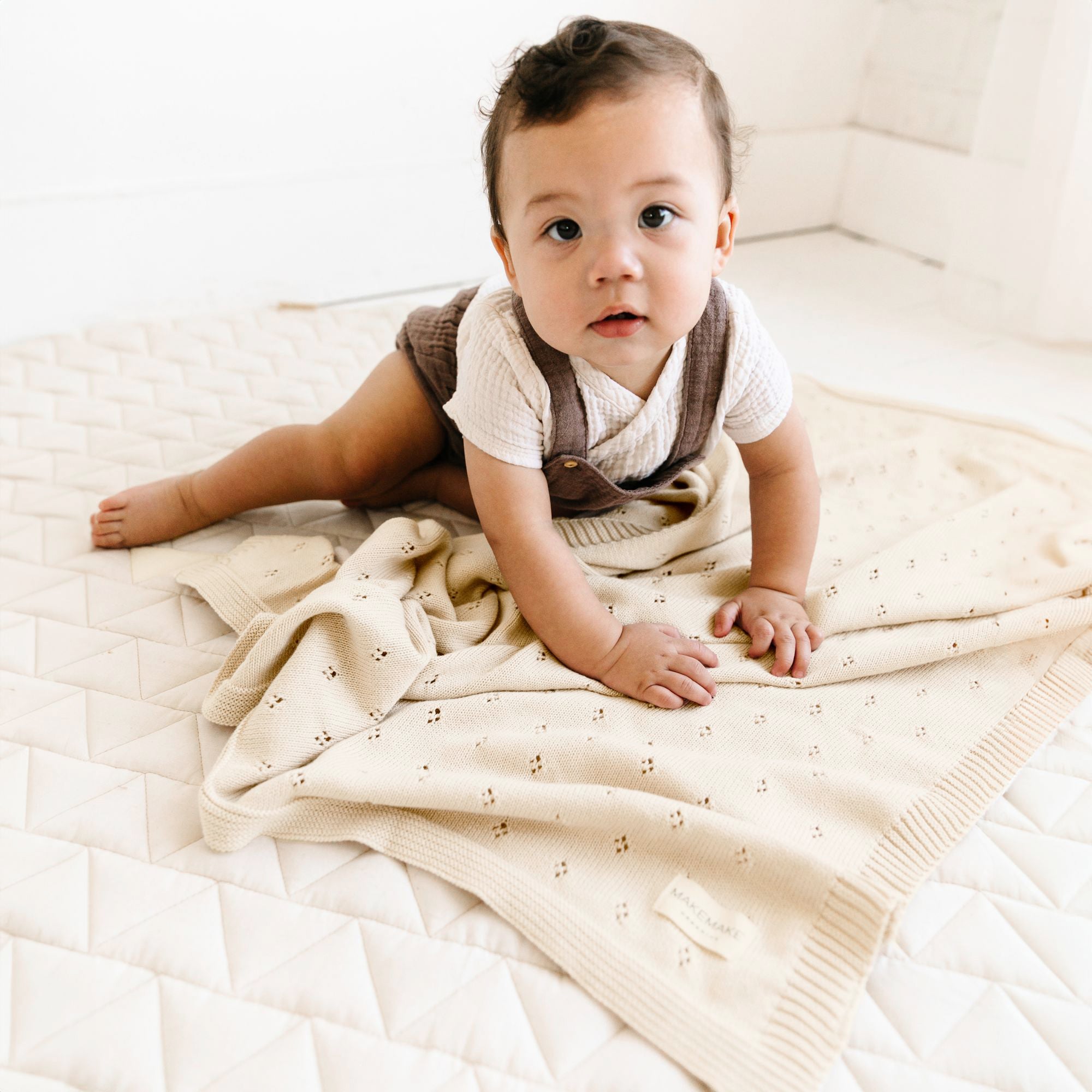 Organic Baby Blanket Knit Pointelle - Vanilla - Makemake Organics