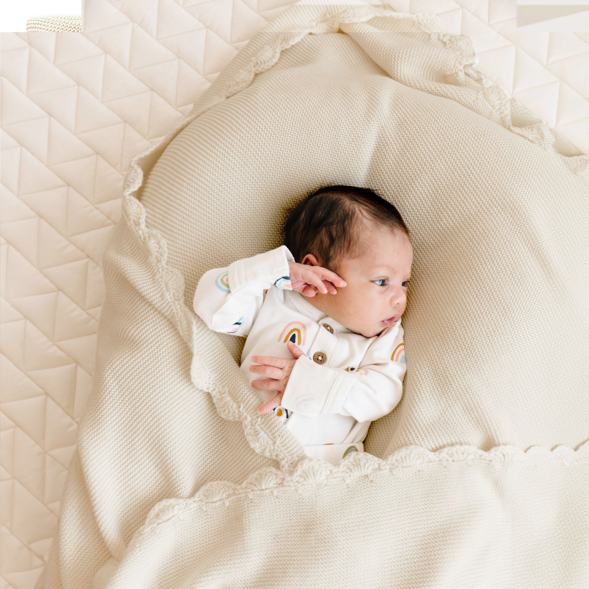 Organic Cotton Scalloped Baby Blanket - Vanilla - Makemake Organics