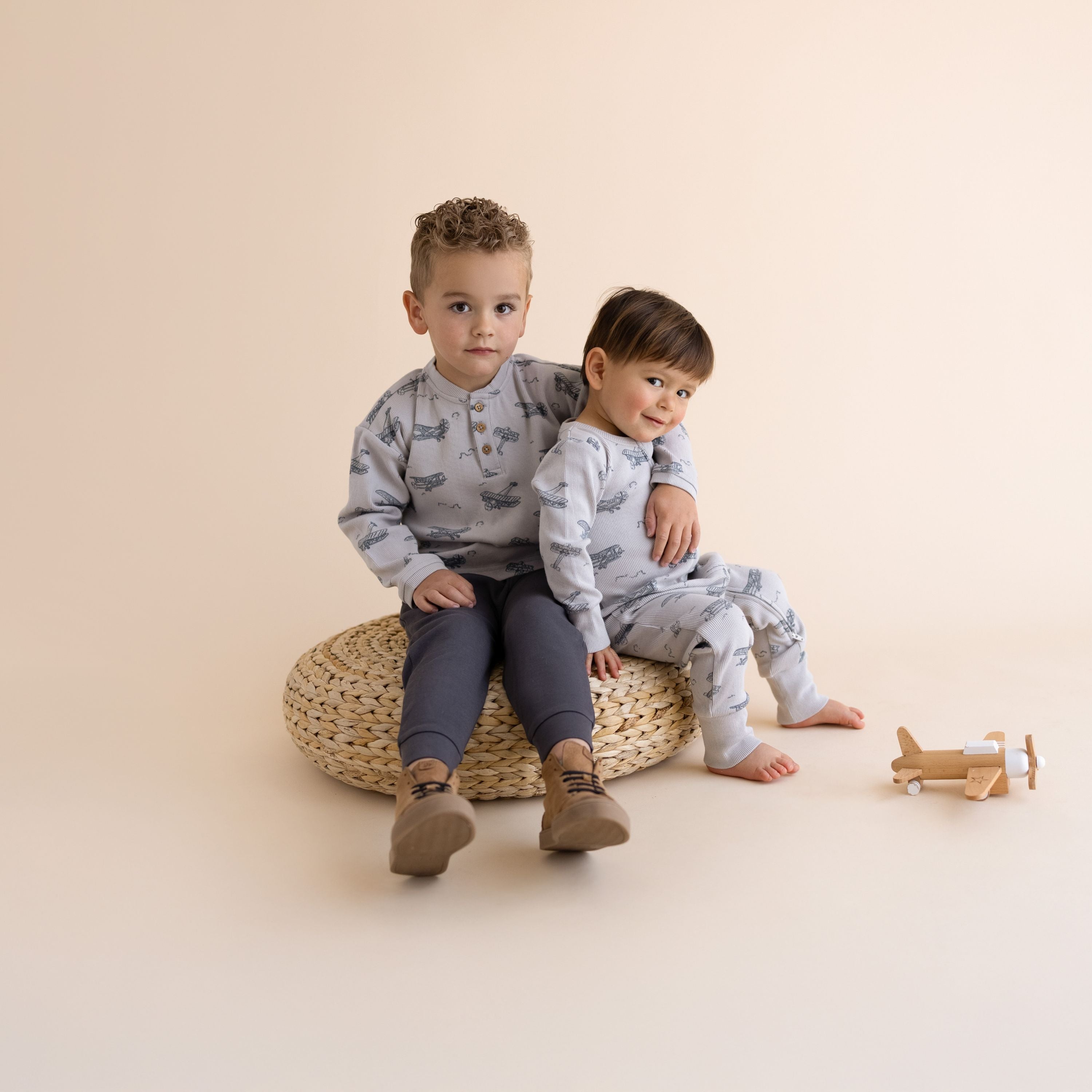 Organic Henley Tee - Airplanes - Makemake Organics
