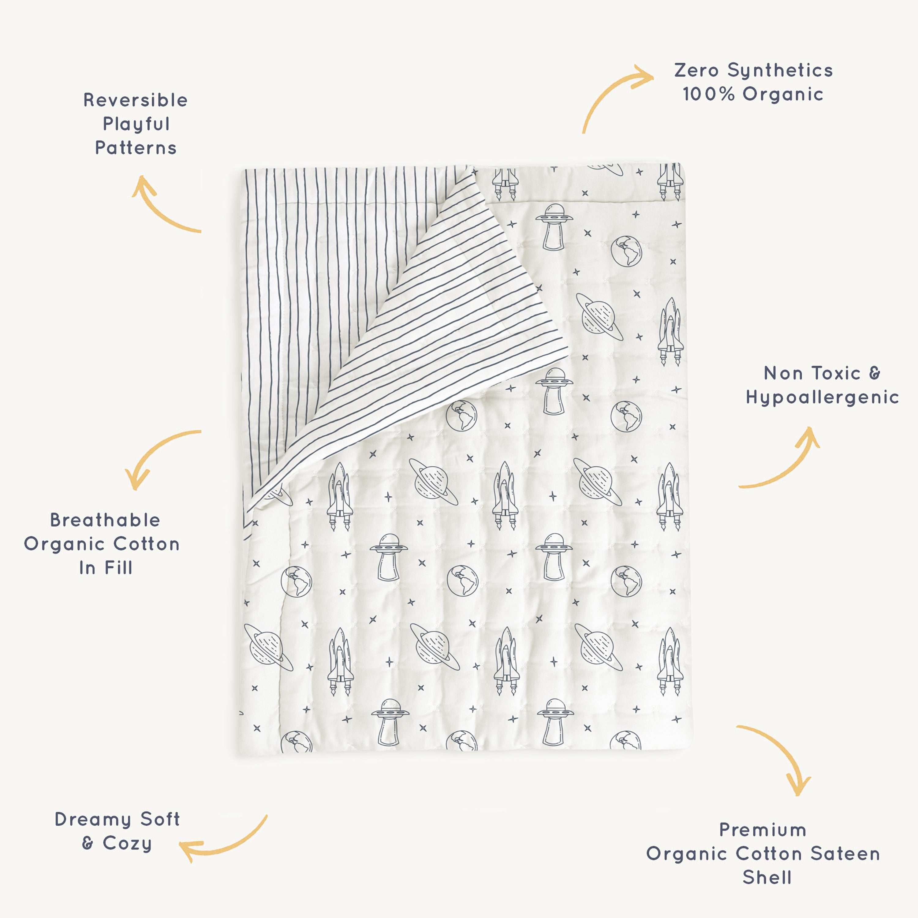 Organic Kids Quilt - Astro & Navy Blue Stripes (Open Box) - Makemake Organics