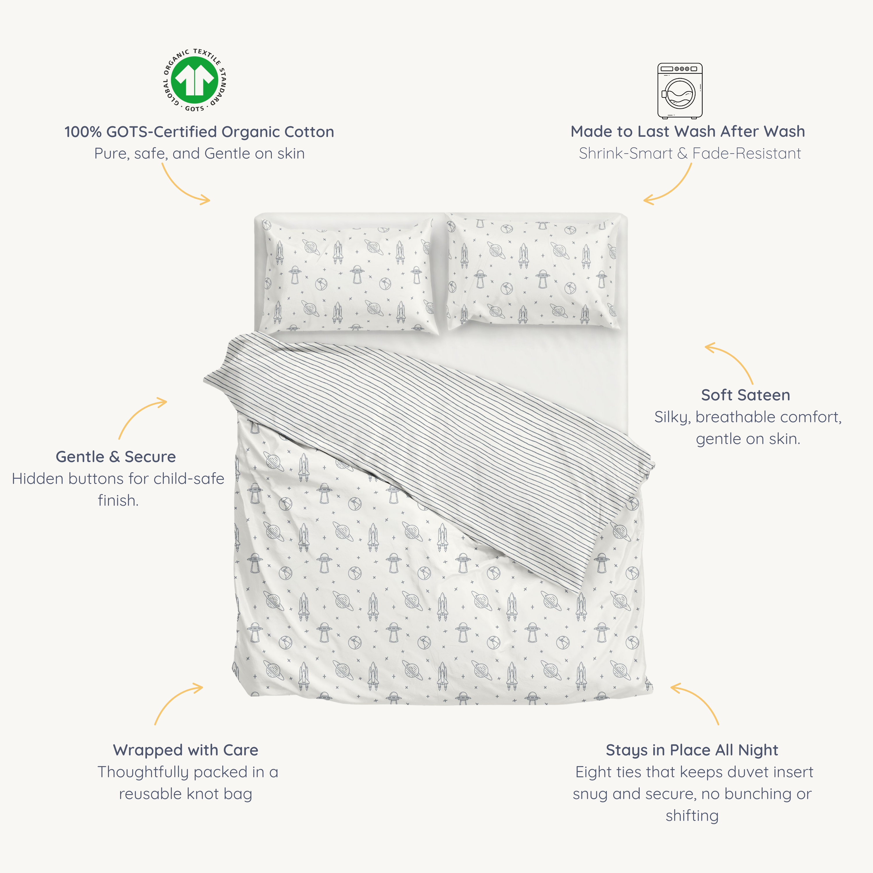 Organic Duvet Cover - Astro & Navy Blue Stripes - Makemake Organics
