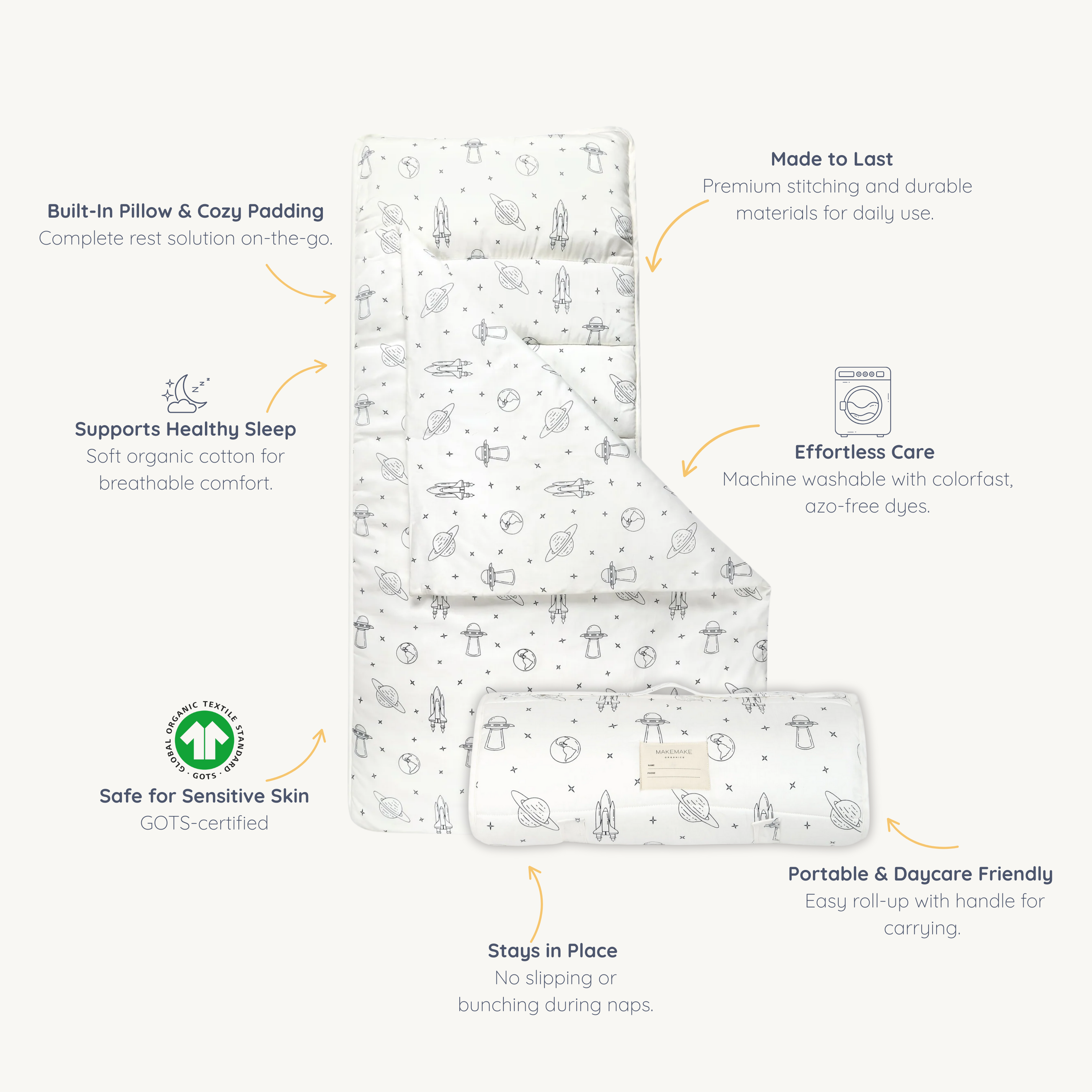 Organic Cozy Comfort Nap Mat - Astro - Makemake Organics