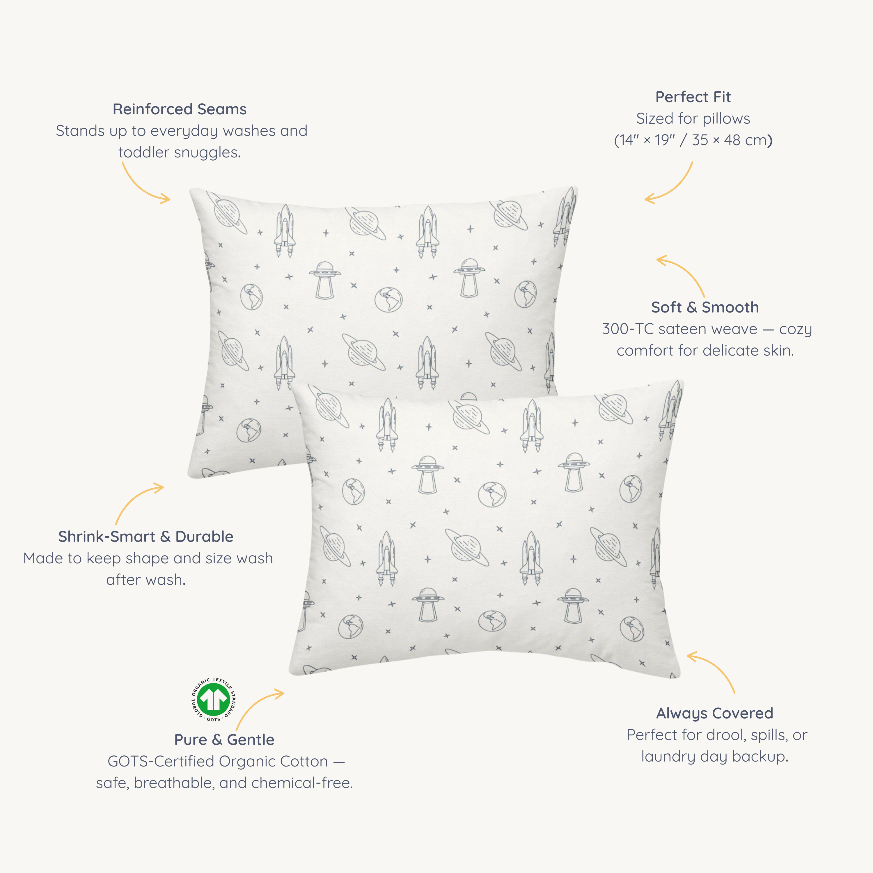 Organic Toddler Pillowcase - Astro - Makemake Organics