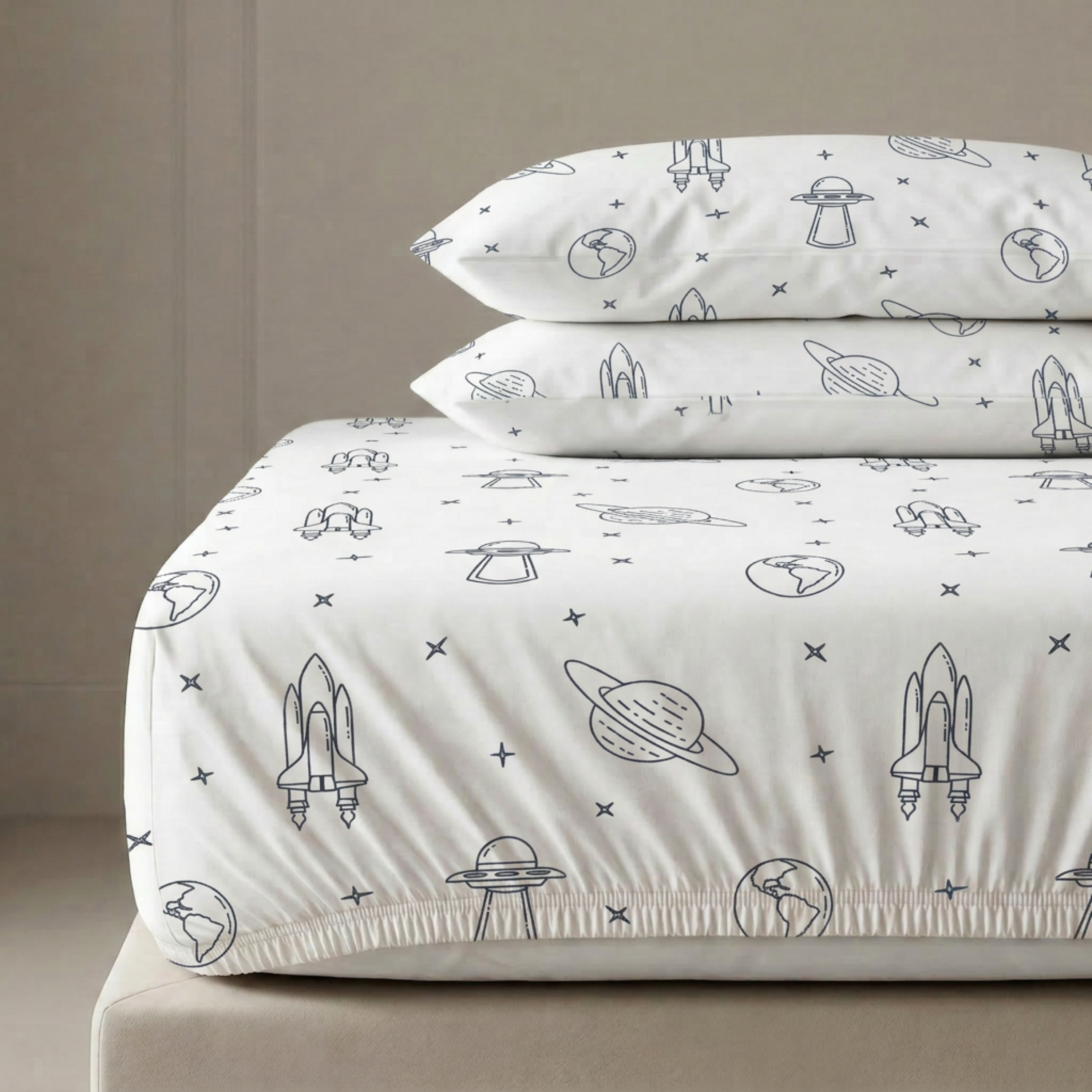 Organic Kids Fitted Sheet - Astro - Makemake Organics