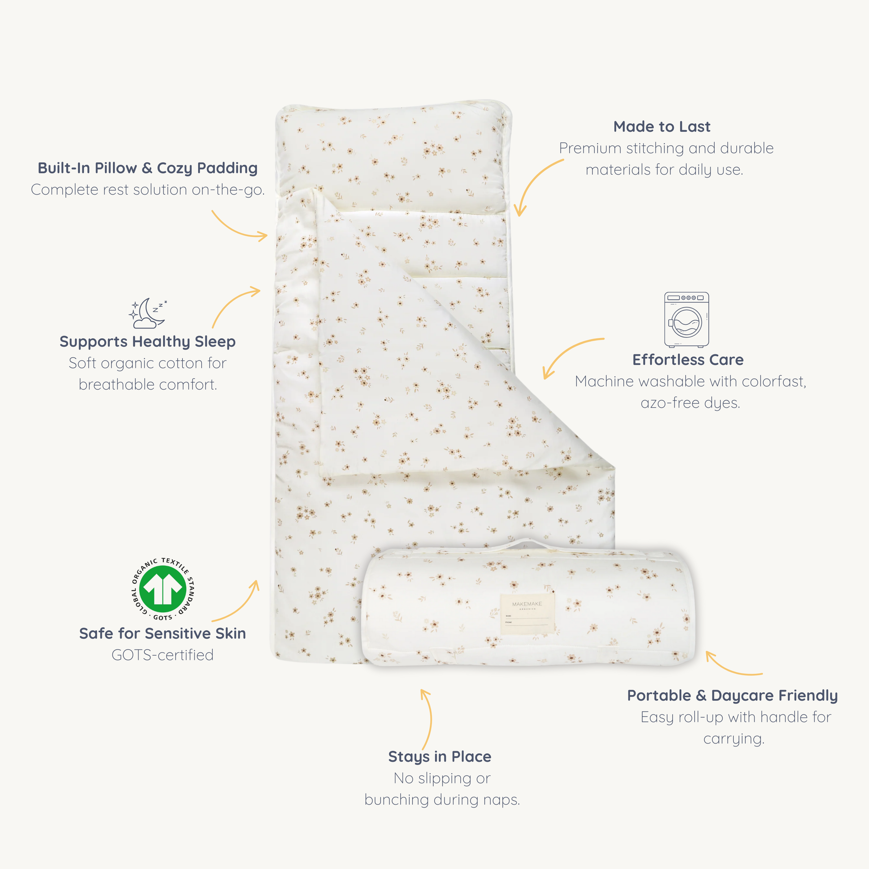 Organic Cozy Comfort Nap Mat - Bloom - Makemake Organics