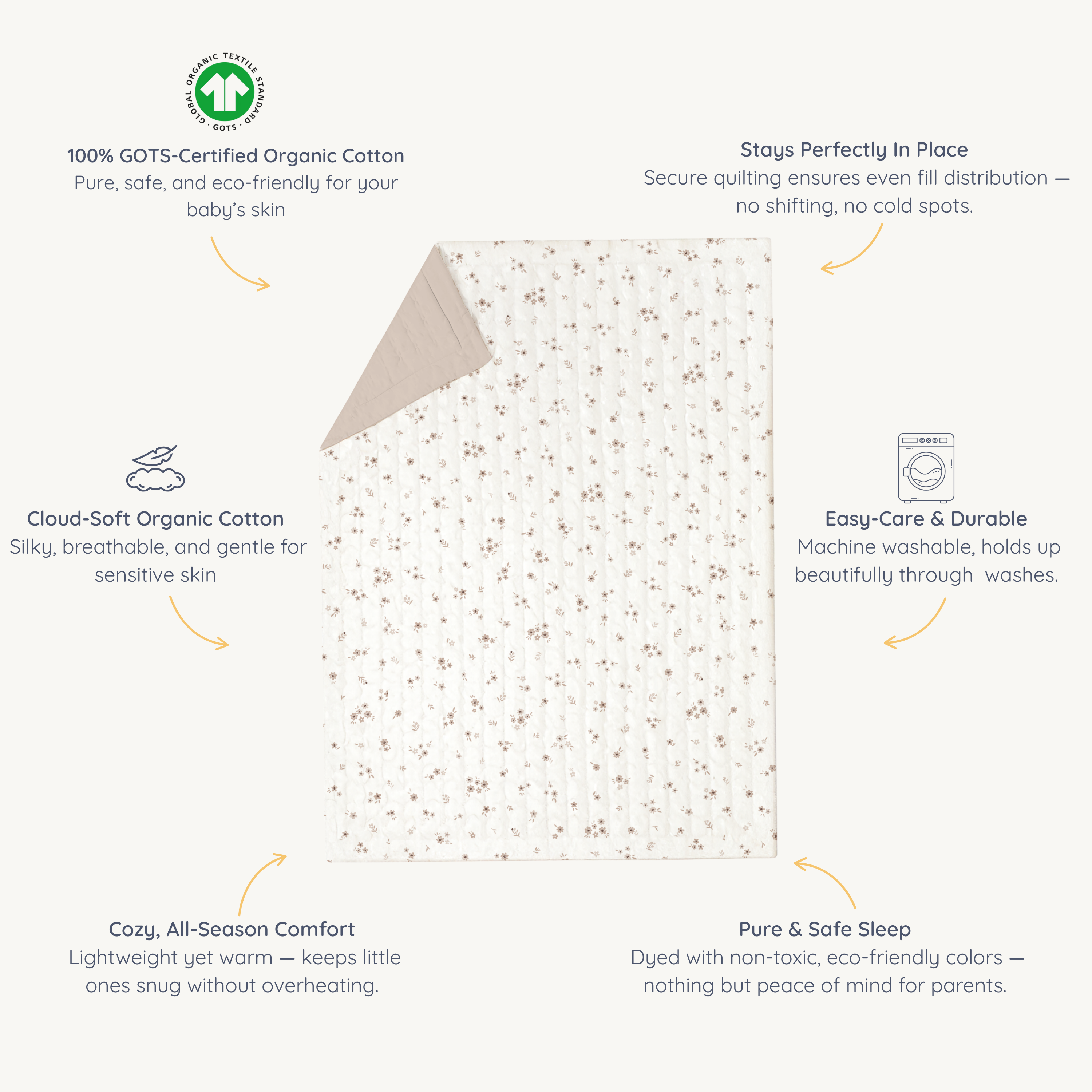Organic Kids Quilt - Bloom & Pecan - Makemake Organics