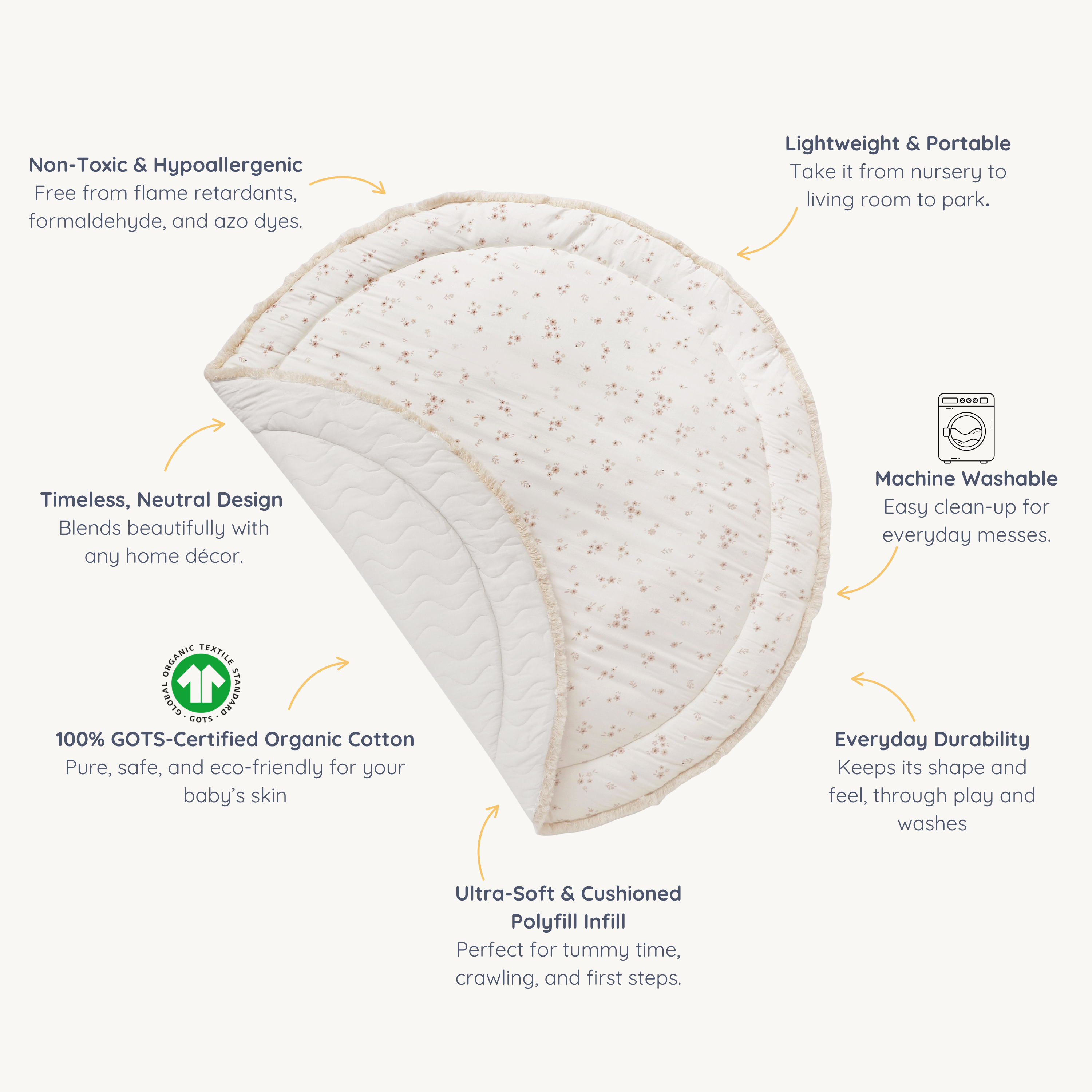 Organic Cotton Quilted Play Mat - Bloom - Makemake Organics