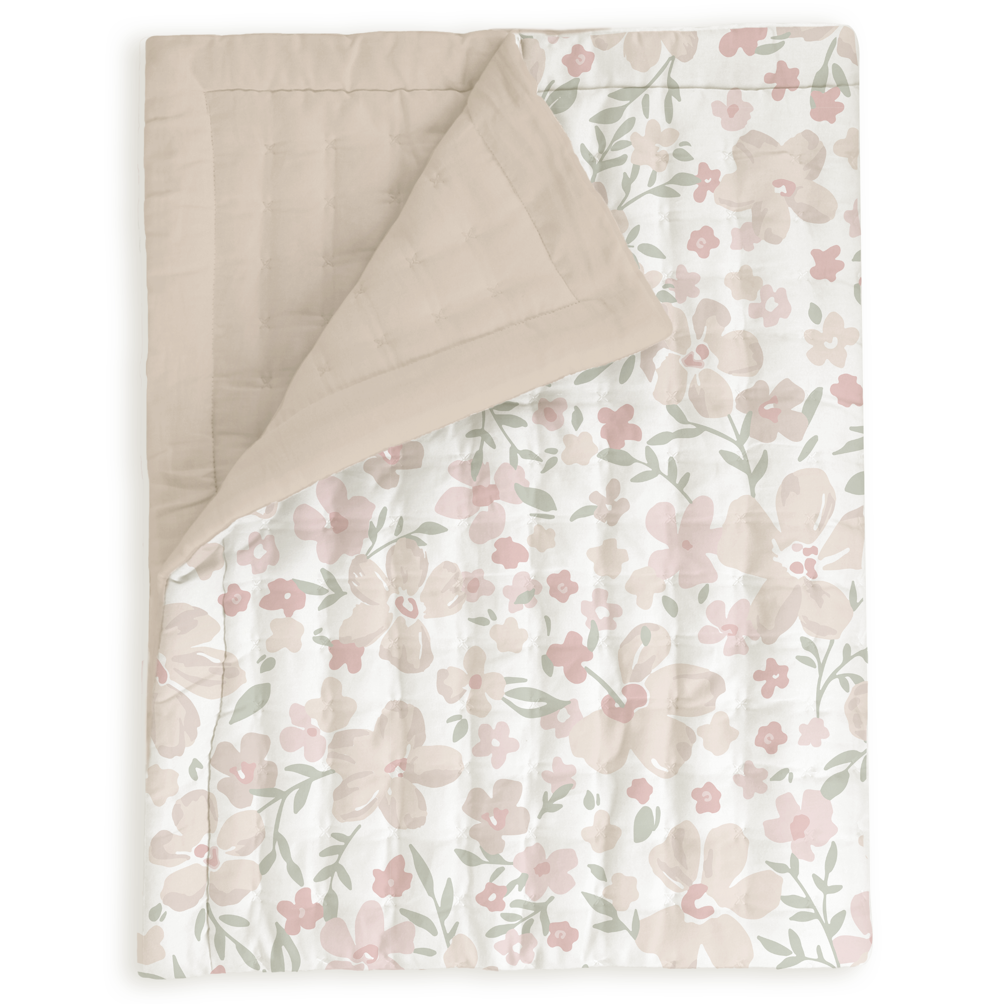 Organic Kids Quilt - Blossom & Taupe - Makemake Organics