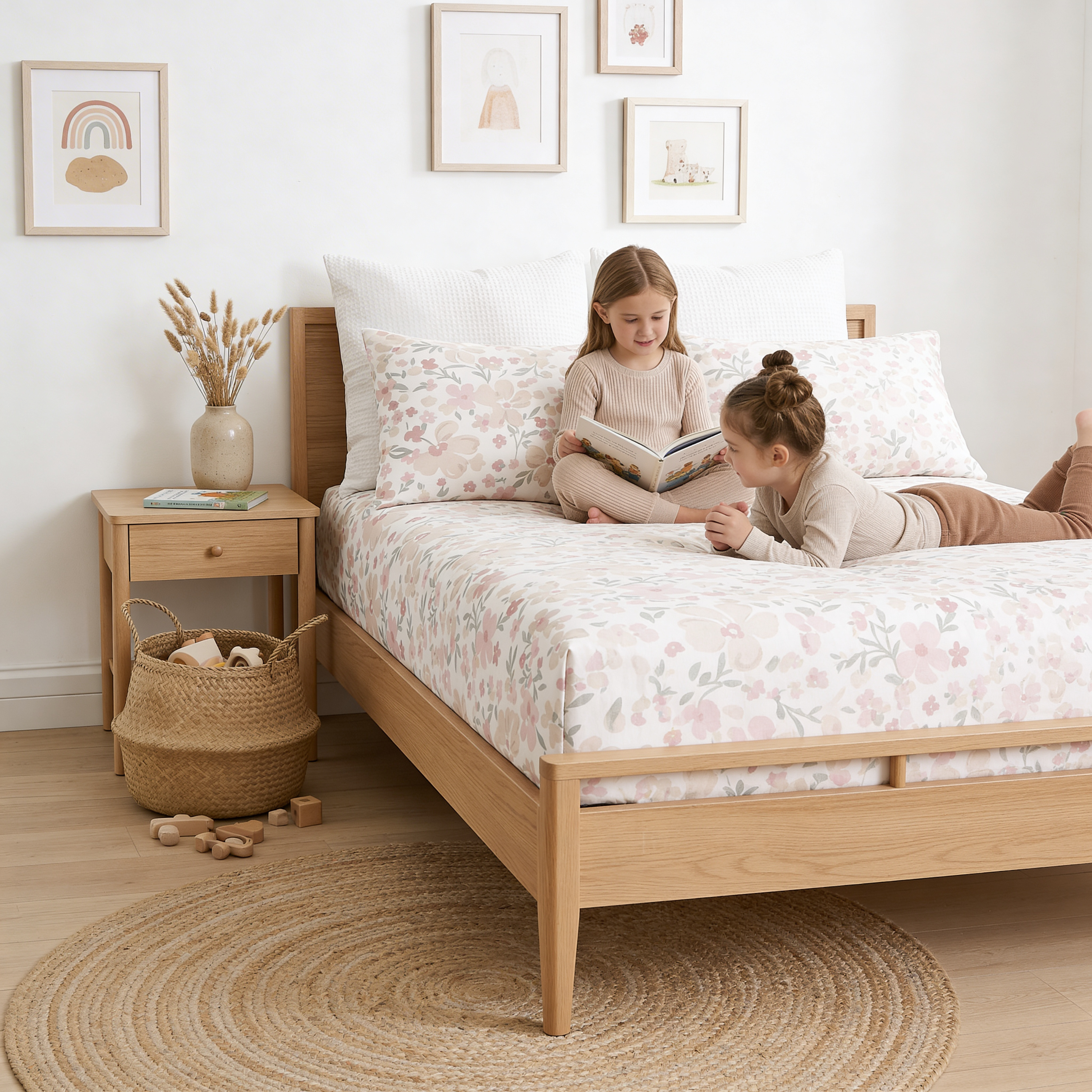 Organic Kids Fitted Sheet - Blossom - Makemake Organics