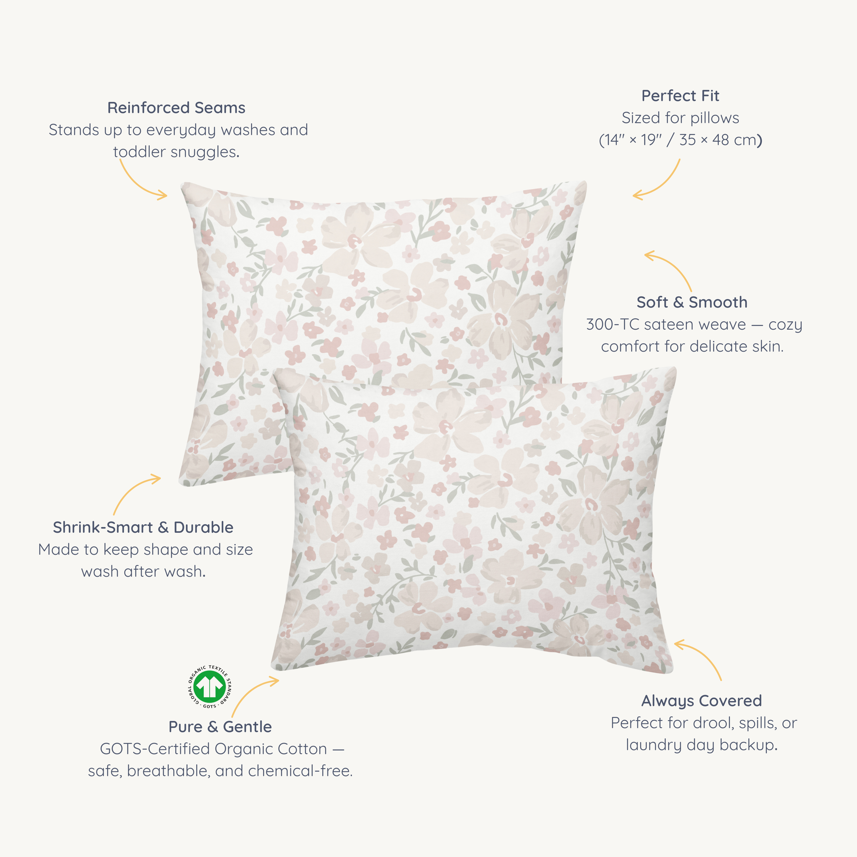 Organic Toddler Pillowcase - Blossom - Makemake Organics
