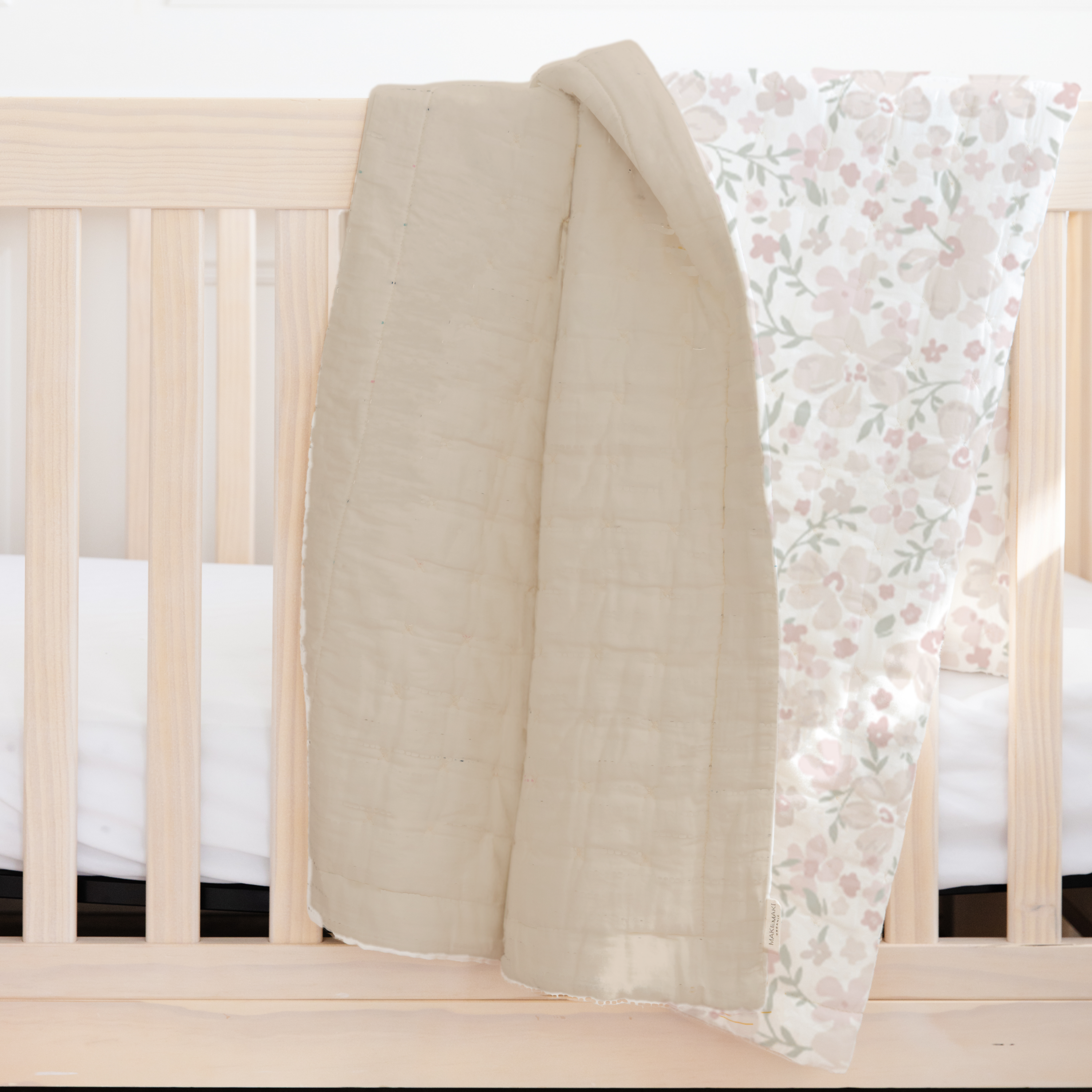 Organic Kids Quilt - Blossom & Taupe - Makemake Organics