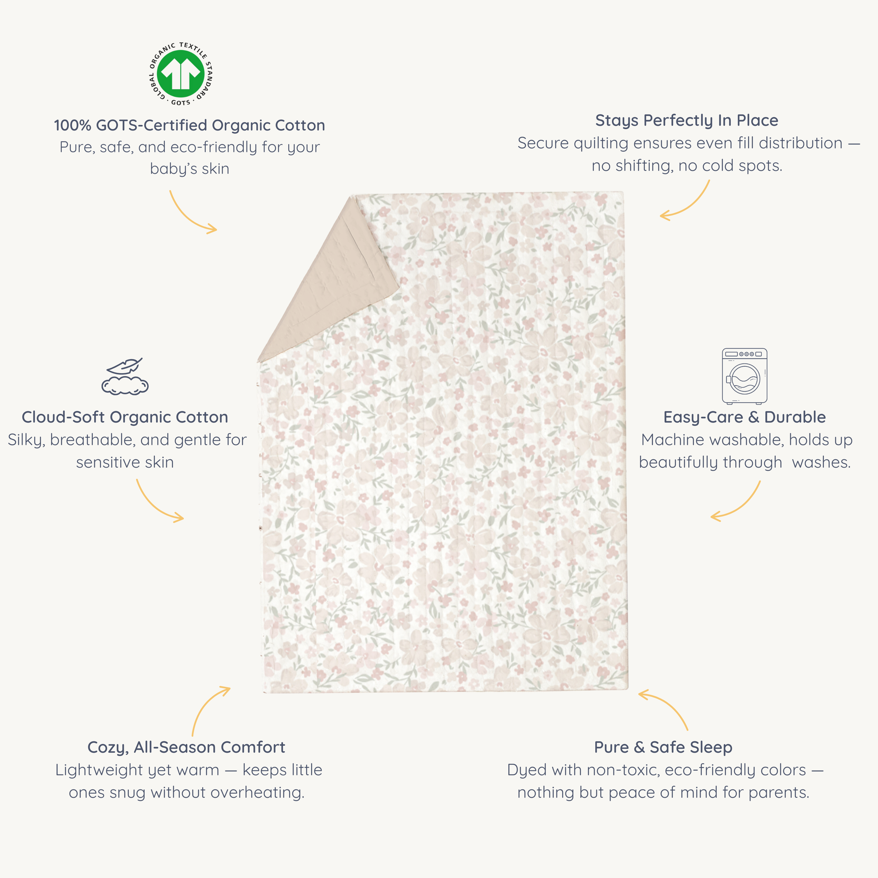Organic Kids Quilt - Blossom & Taupe - Makemake Organics