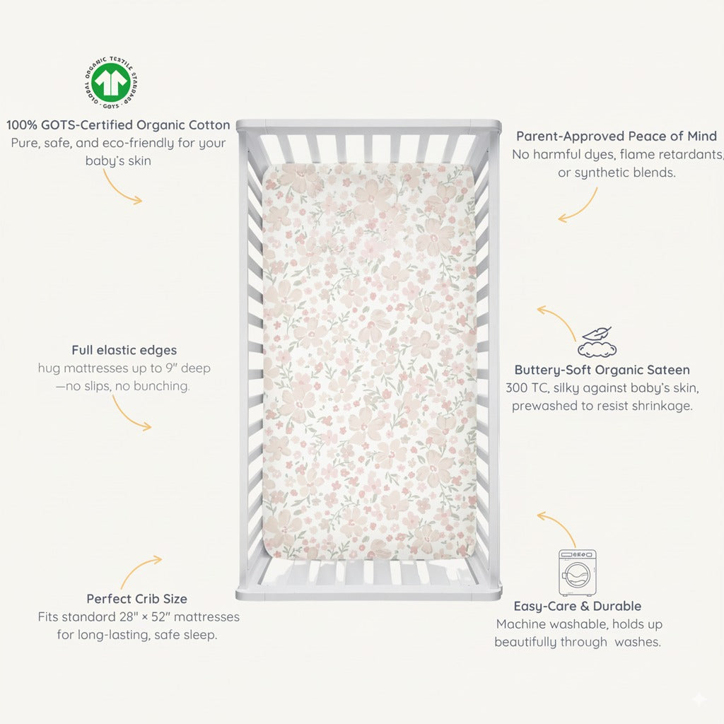Organic Crib Sheet - Blossom - Makemake Organics