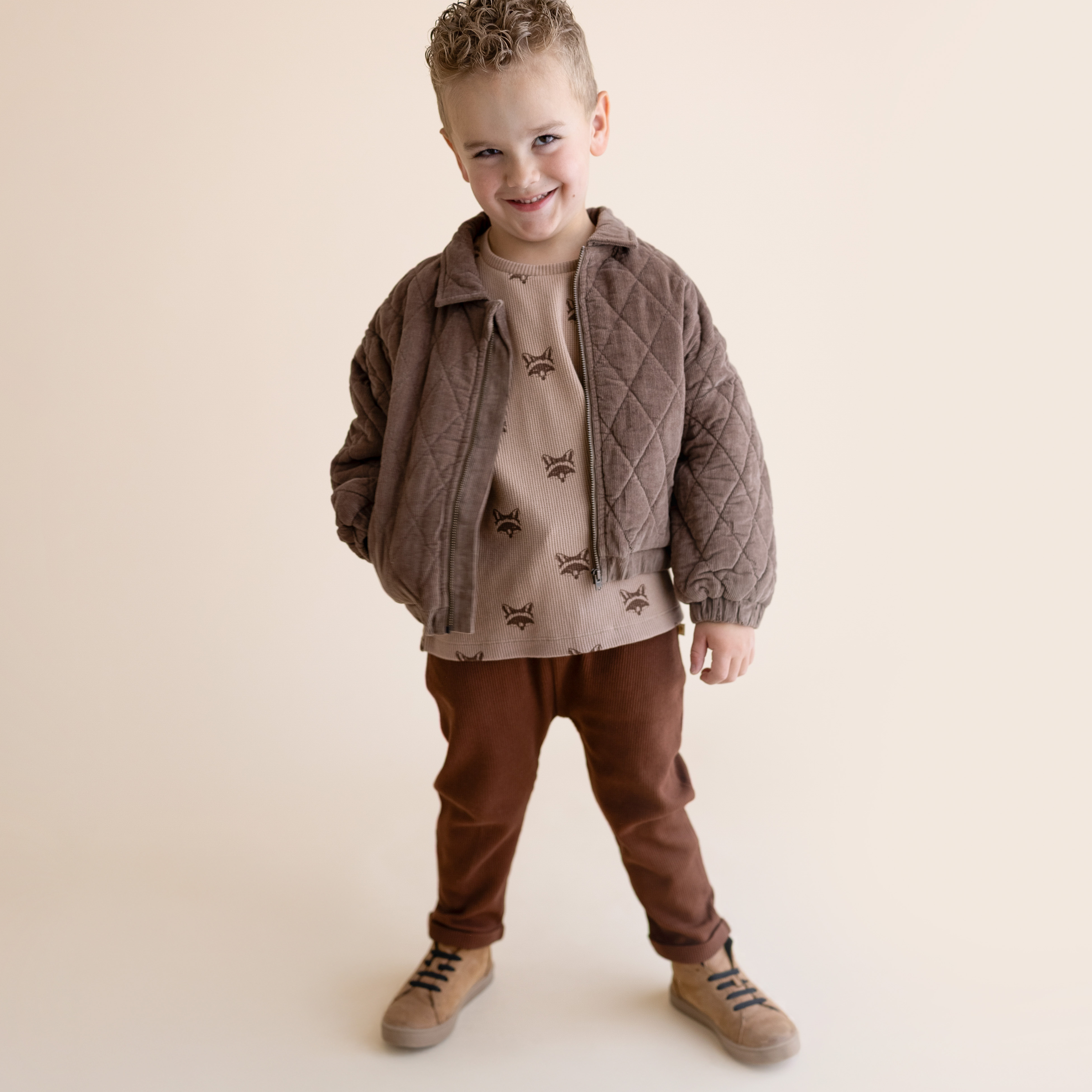 Organic Quilted Bomber Corduroy Jacket - Dark Brown - Makemake Organics