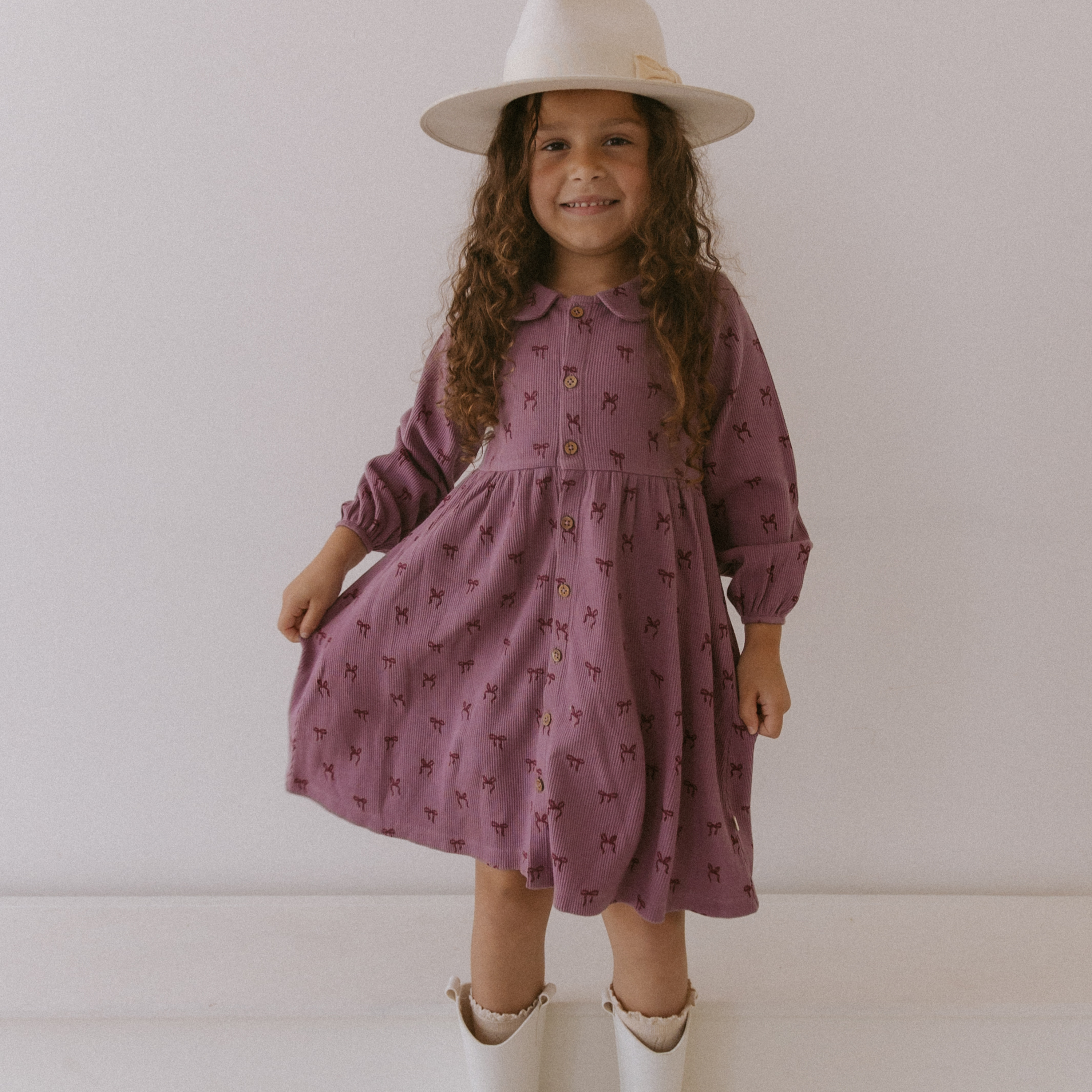 Organic Collared Dress - Bows - Makemake Organics