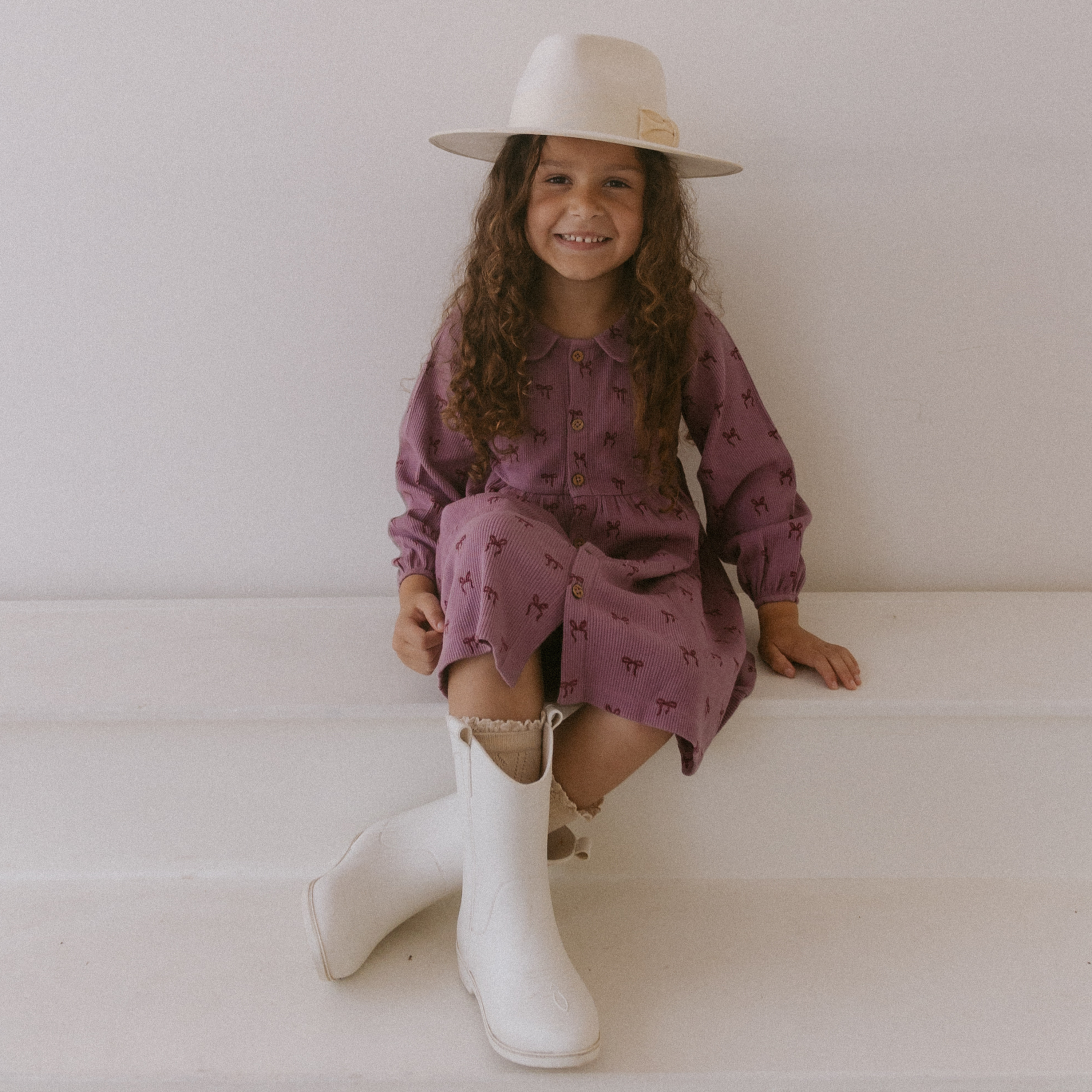 Organic Collared Dress - Bows - Makemake Organics